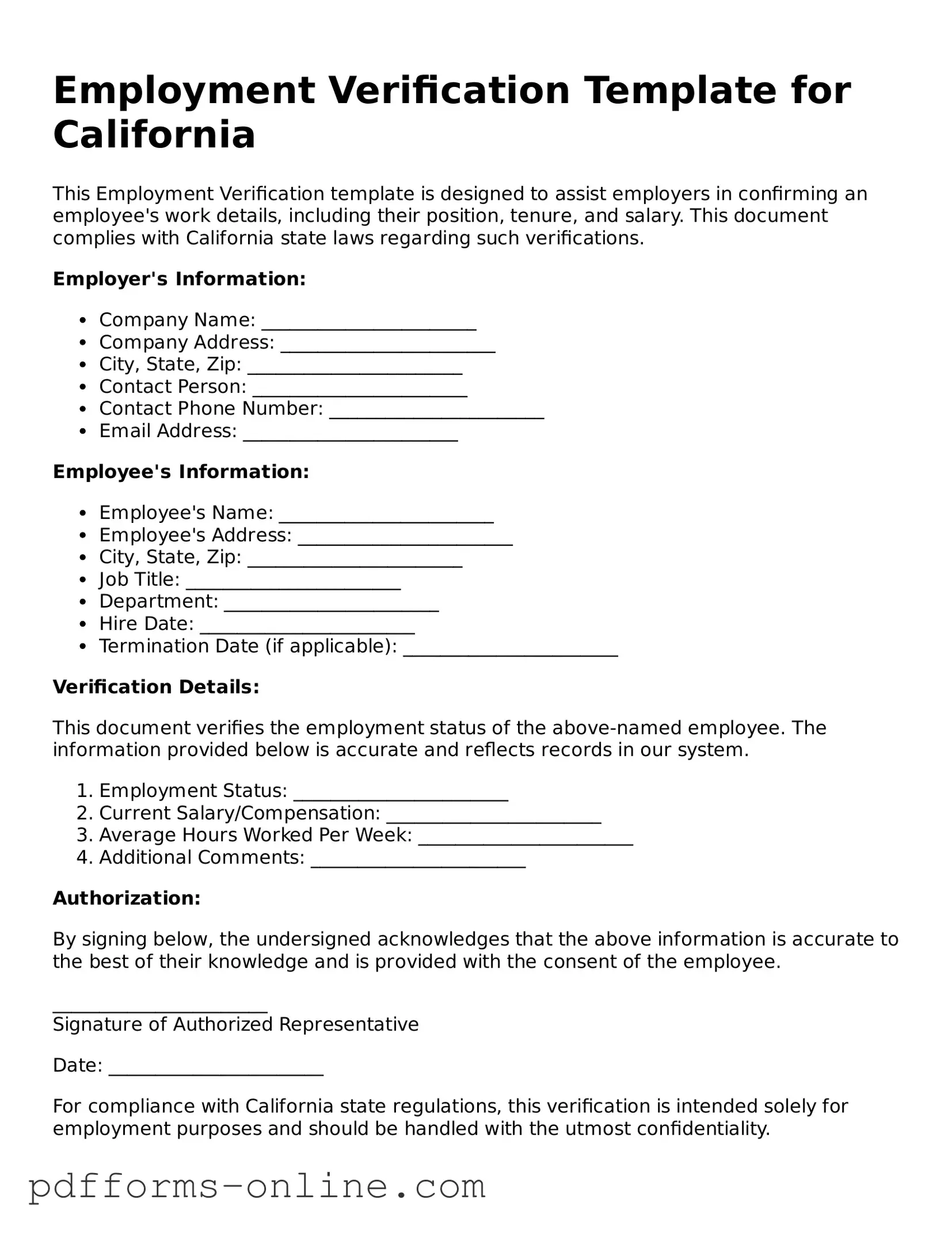 Blank Employment Verification Form