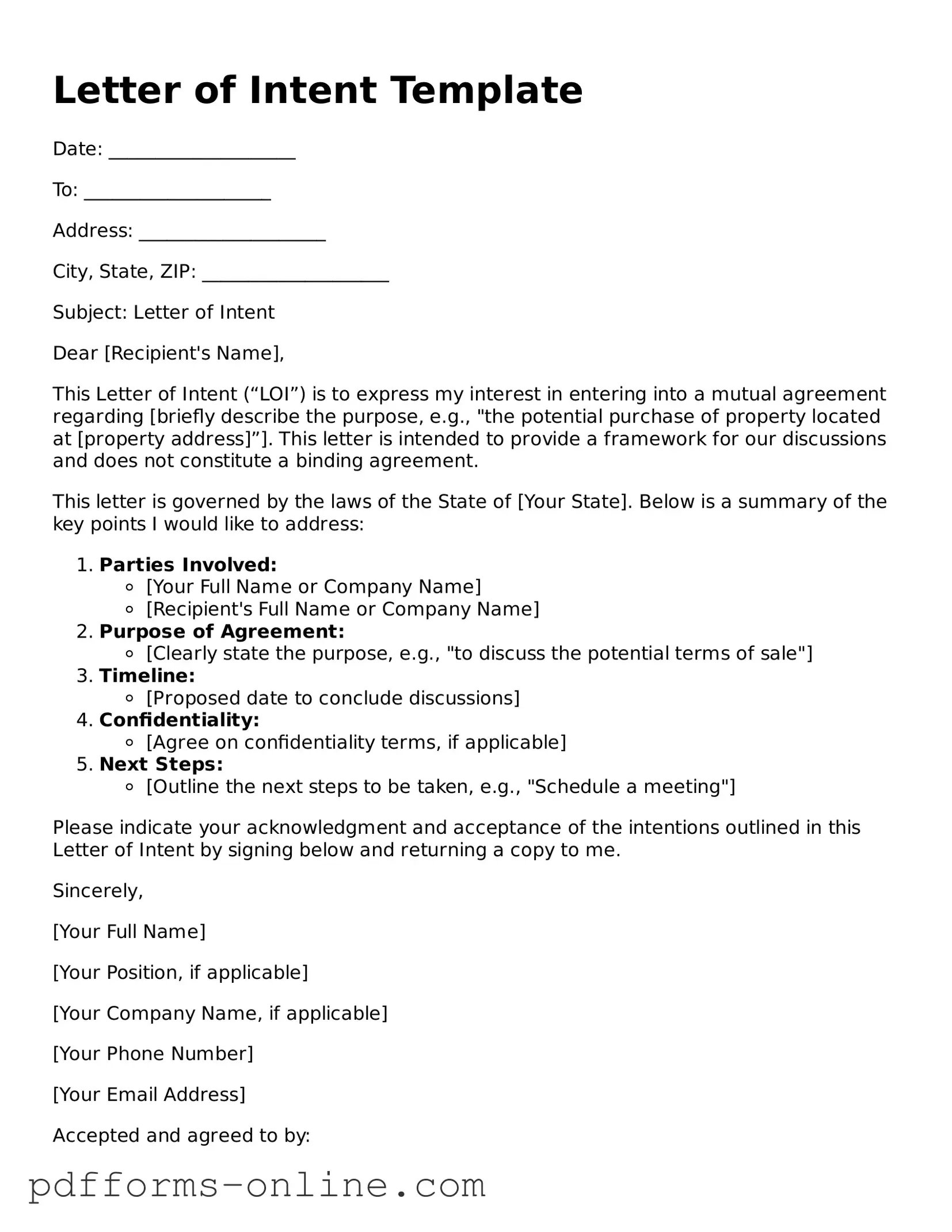 Blank Letter of Intent Form