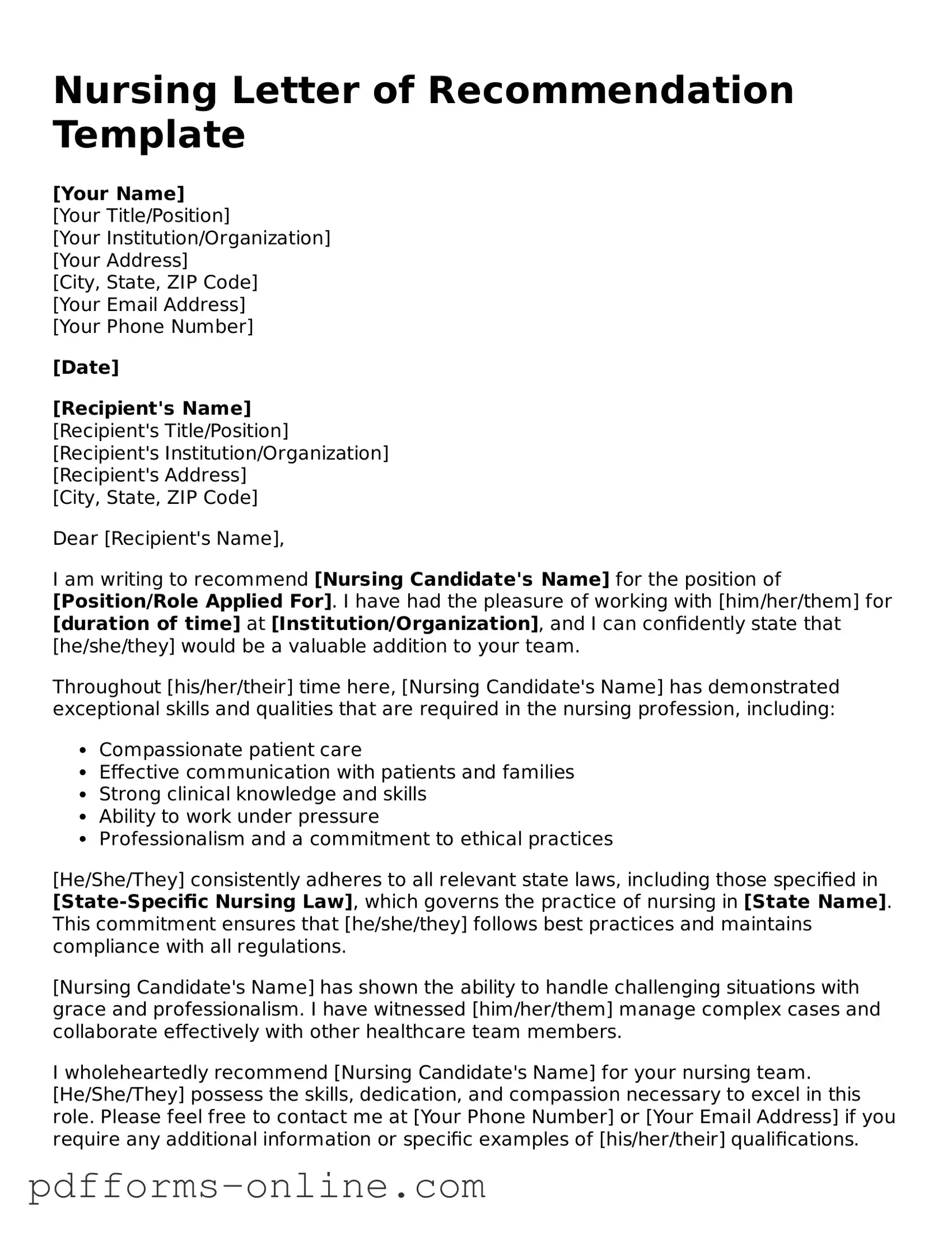Blank Nursing Letter of Recommendation Form