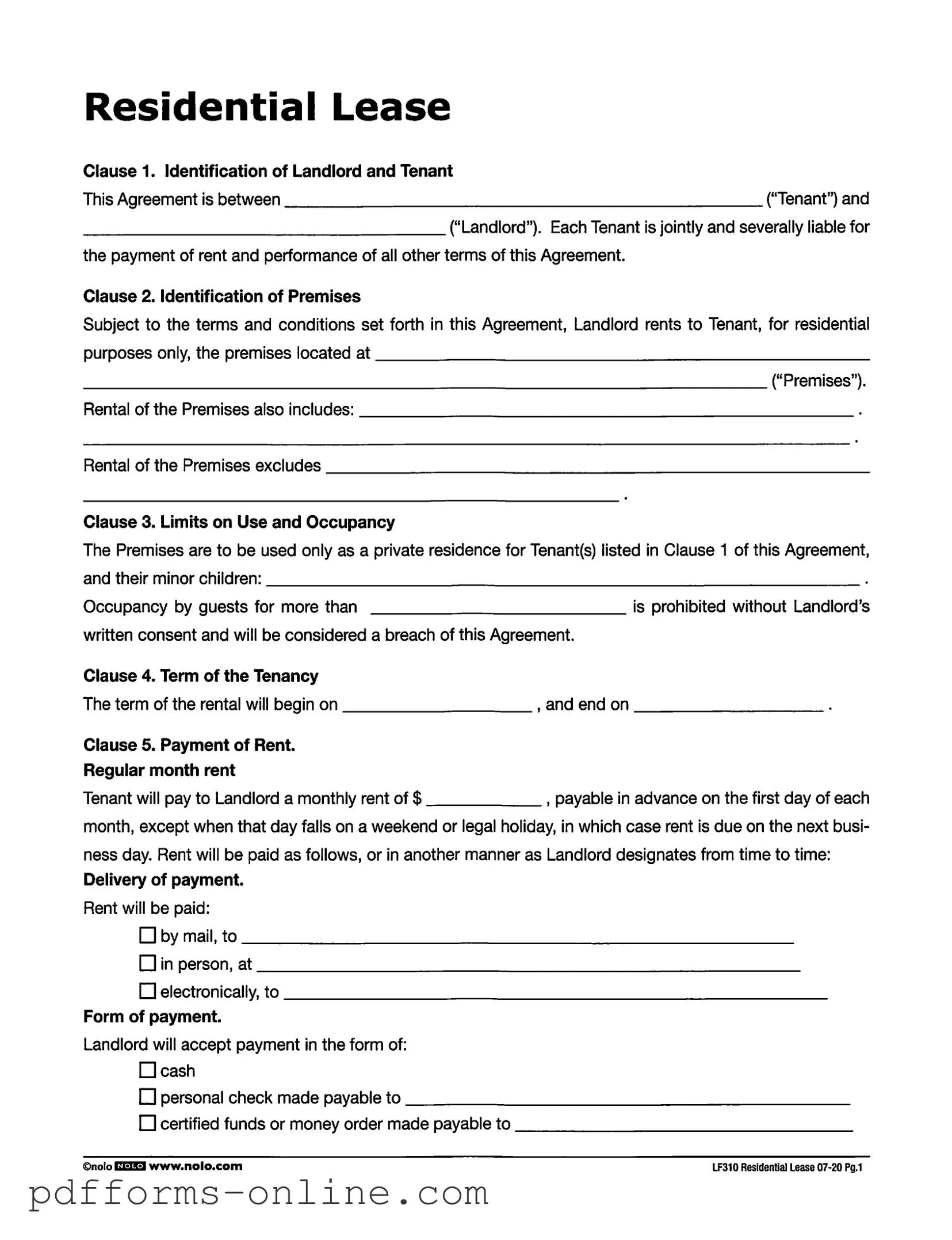 Blank Lf310 Residential Lease Template