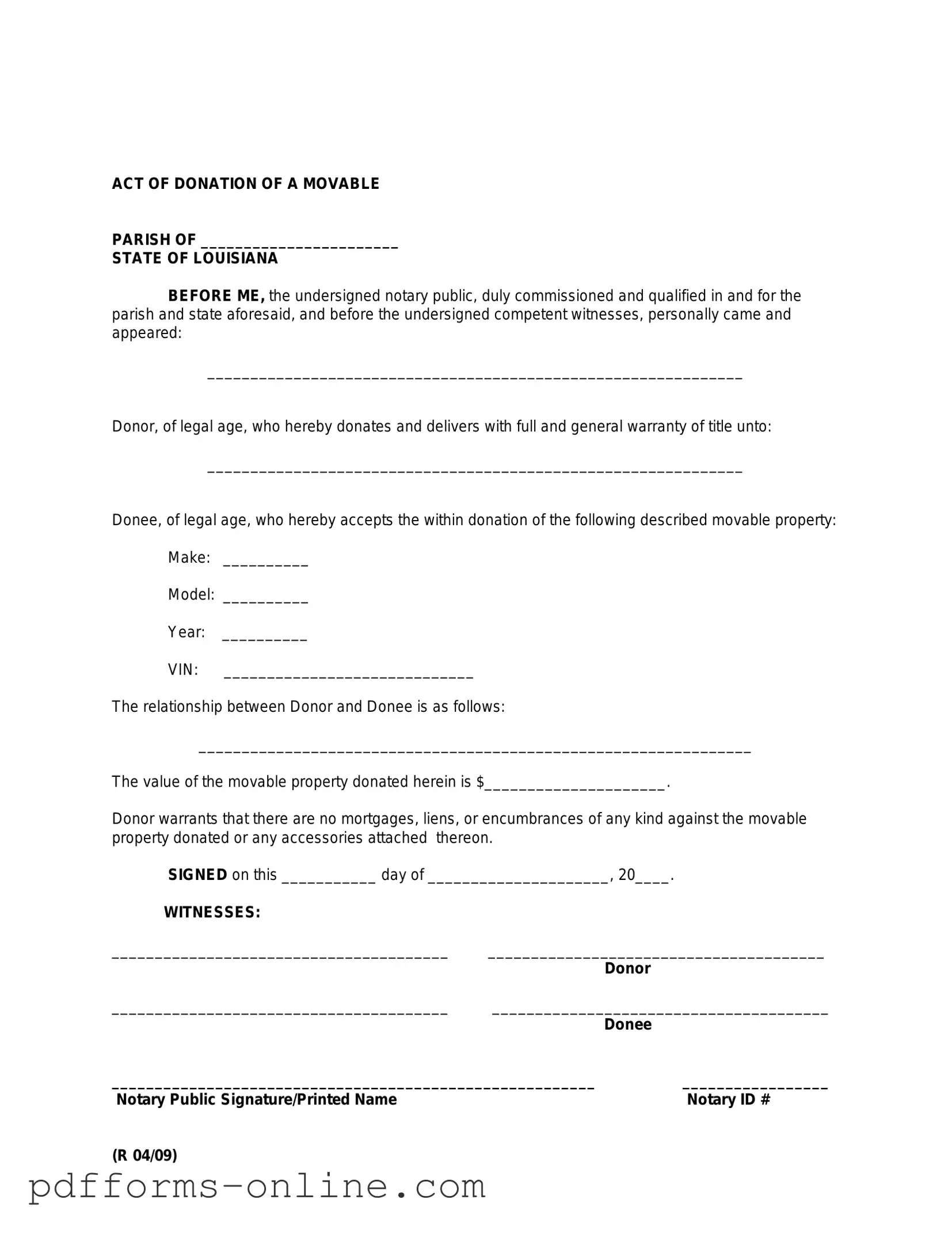 Blank Louisiana act of donation Template