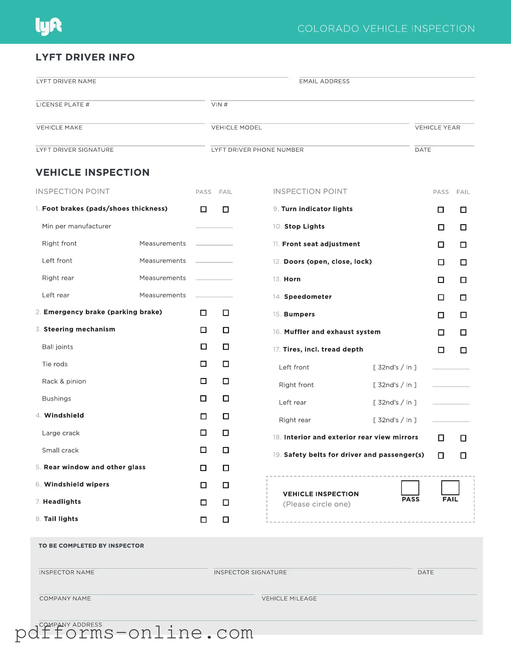 Blank Lyft Inspection Template