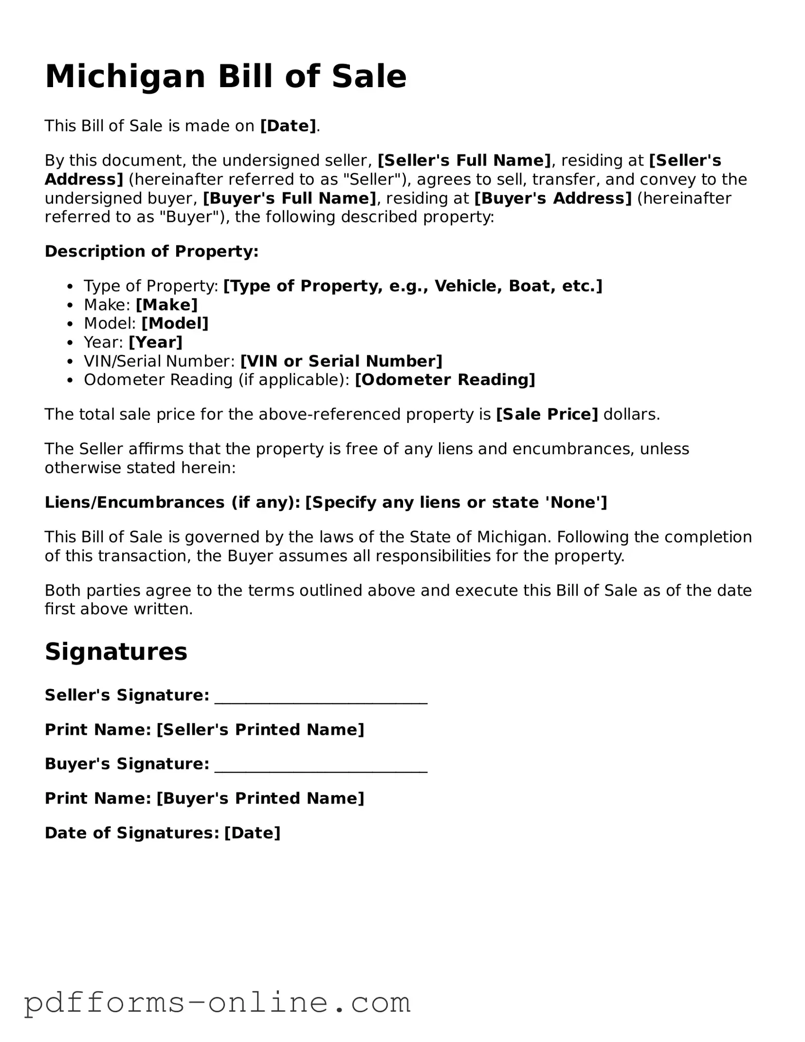 Valid Michigan Bill of Sale Template