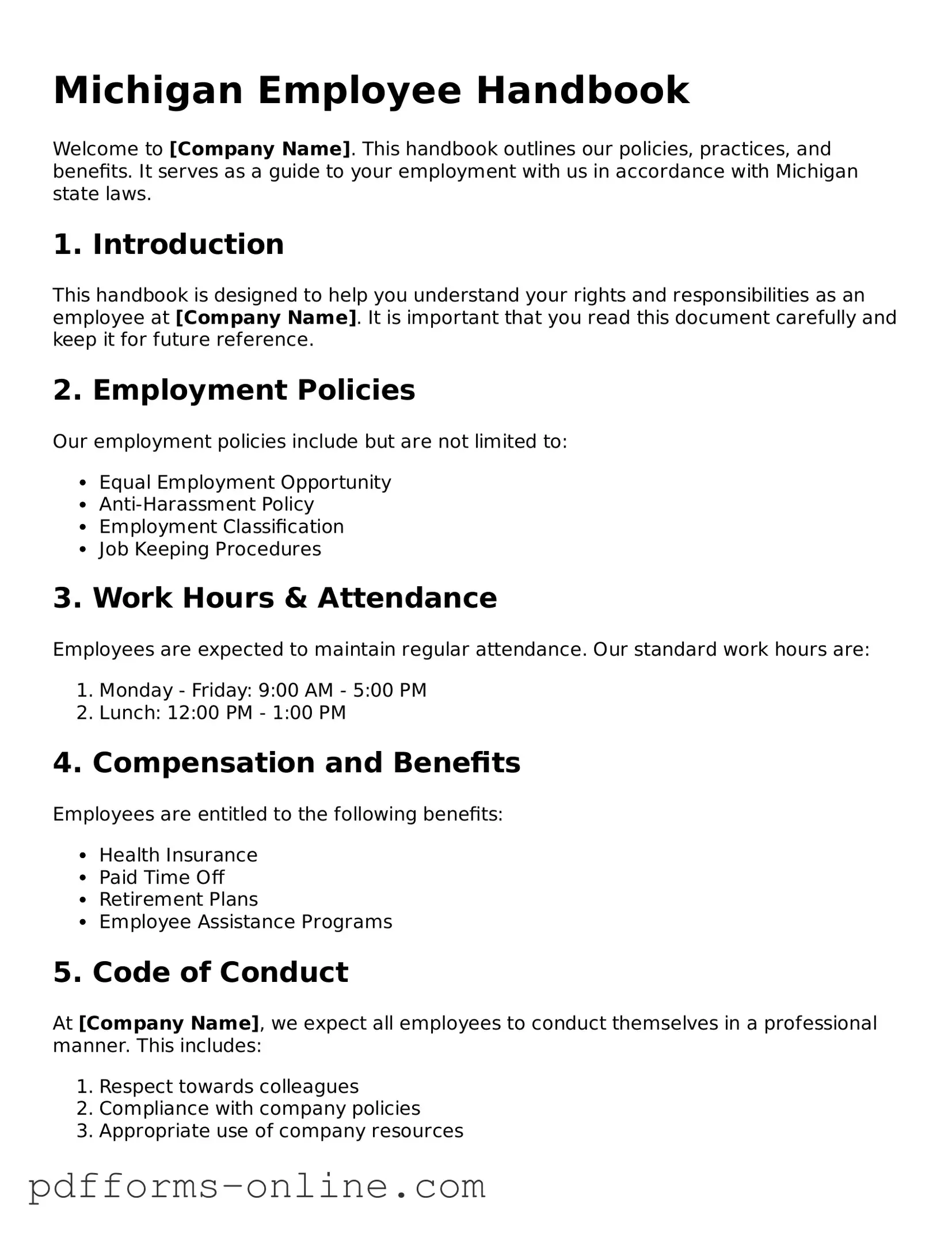 Valid Michigan Employee Handbook Template