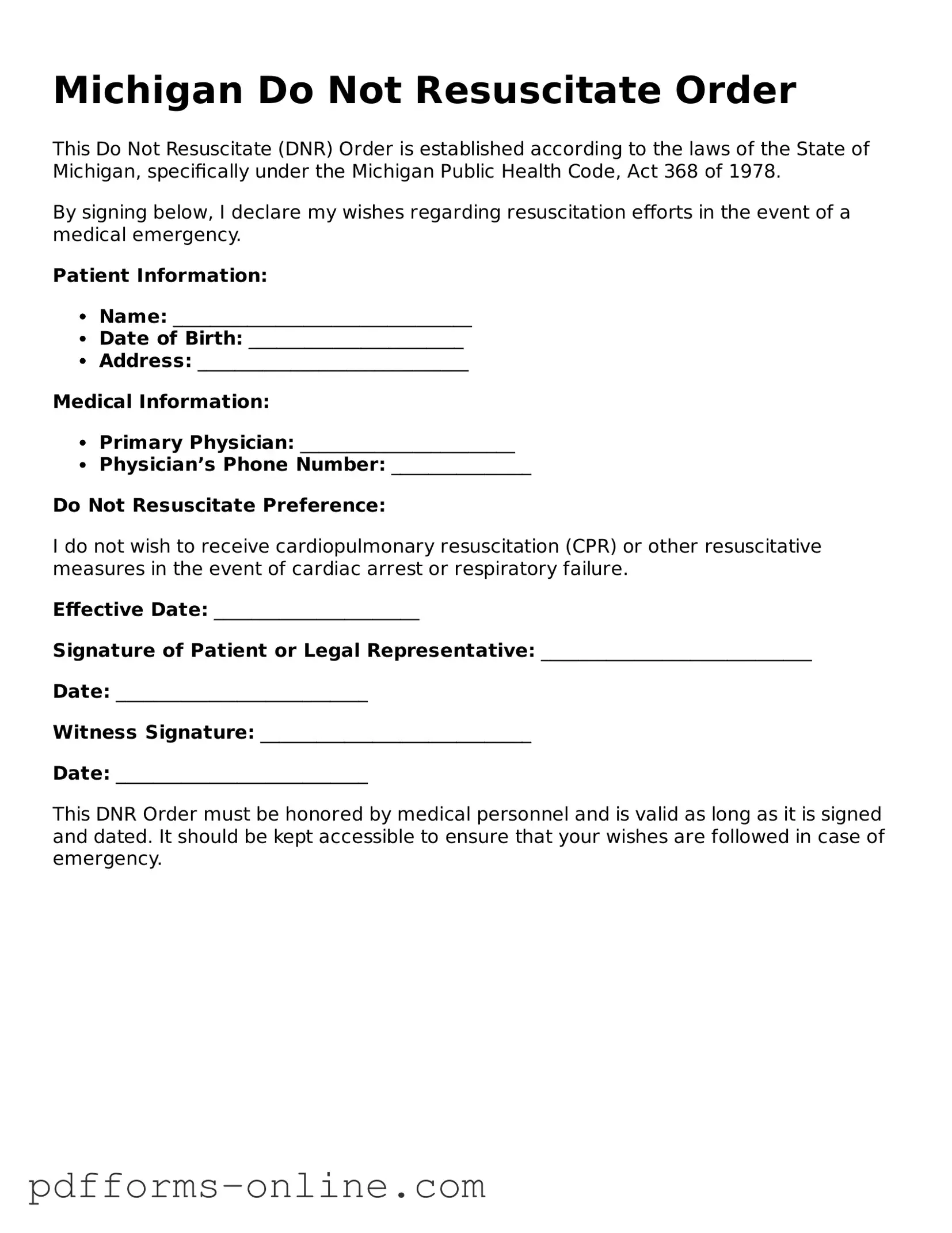 Valid Michigan Do Not Resuscitate Order Template
