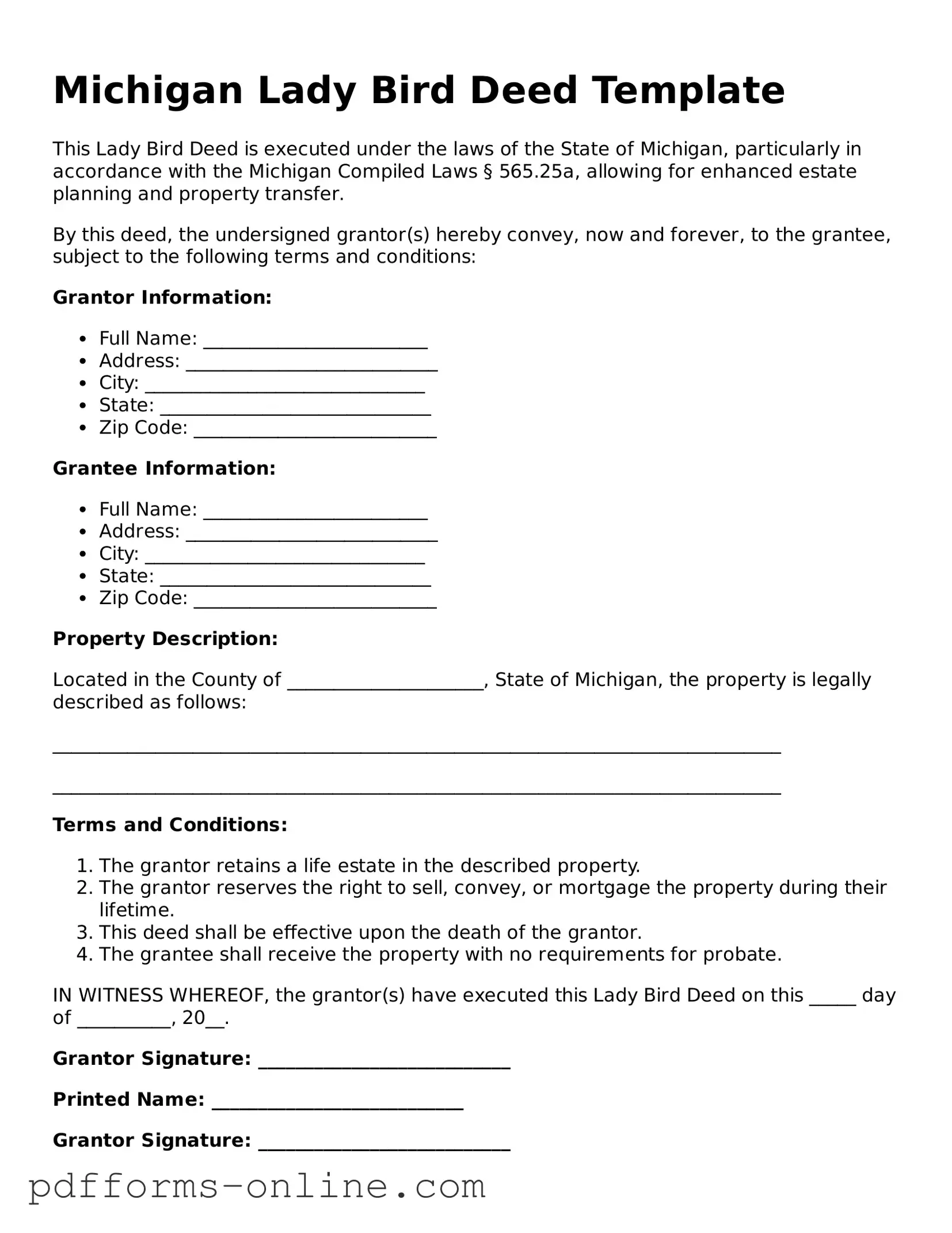 Valid Michigan Lady Bird Deed Template