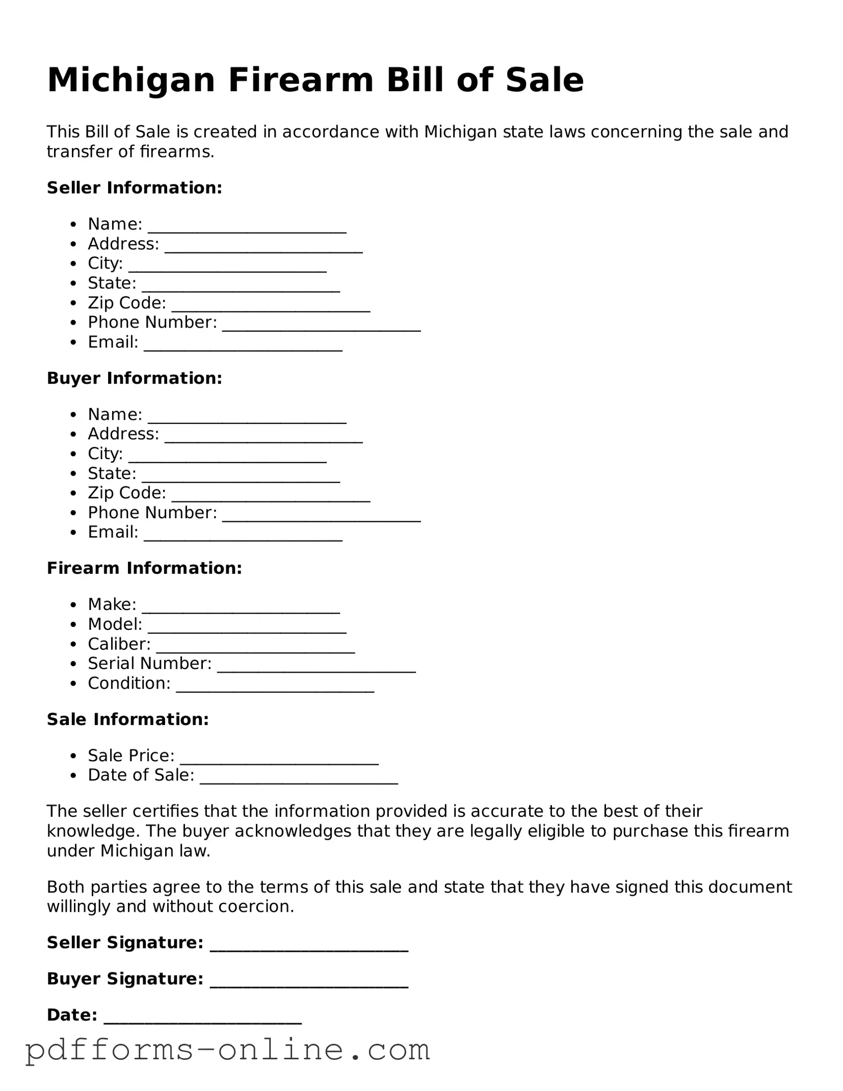Valid Michigan Firearm Bill of Sale Template