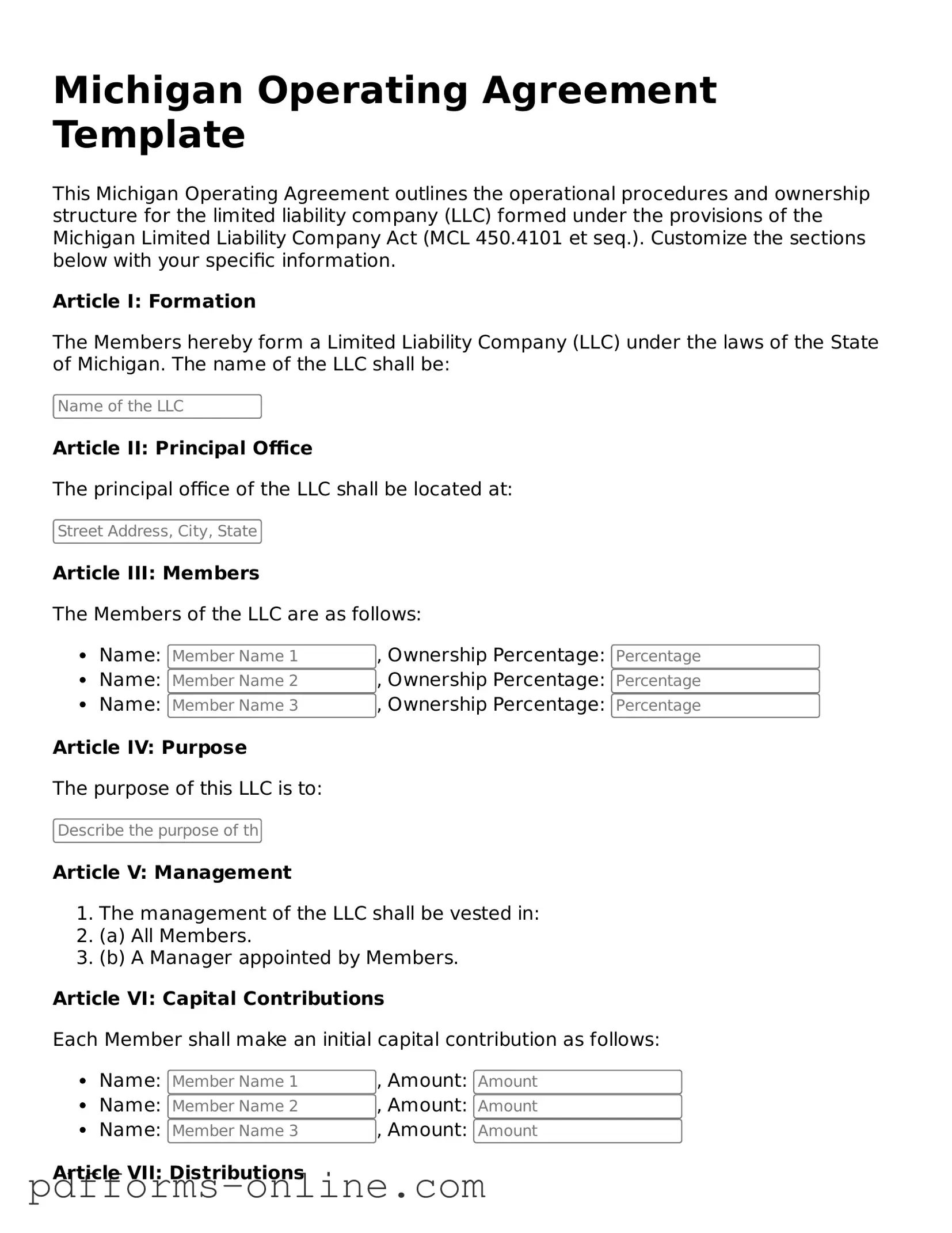 Valid Michigan Operating Agreement Template