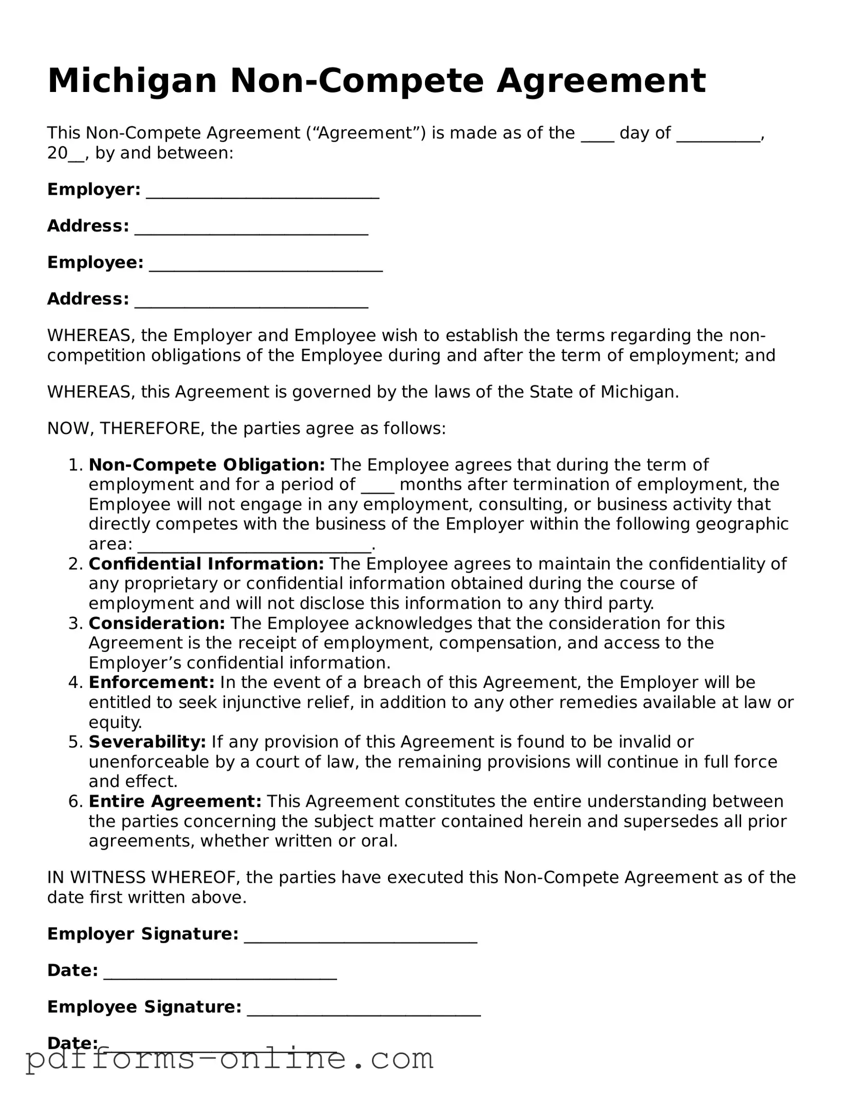 Valid Michigan Non-compete Agreement Template