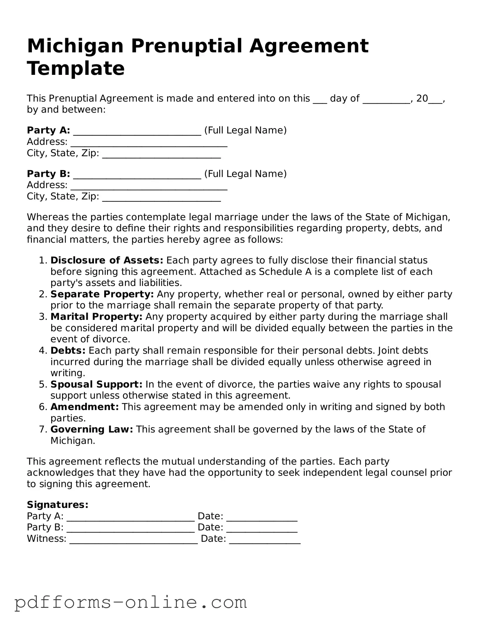 Valid Michigan Prenuptial Agreement Template