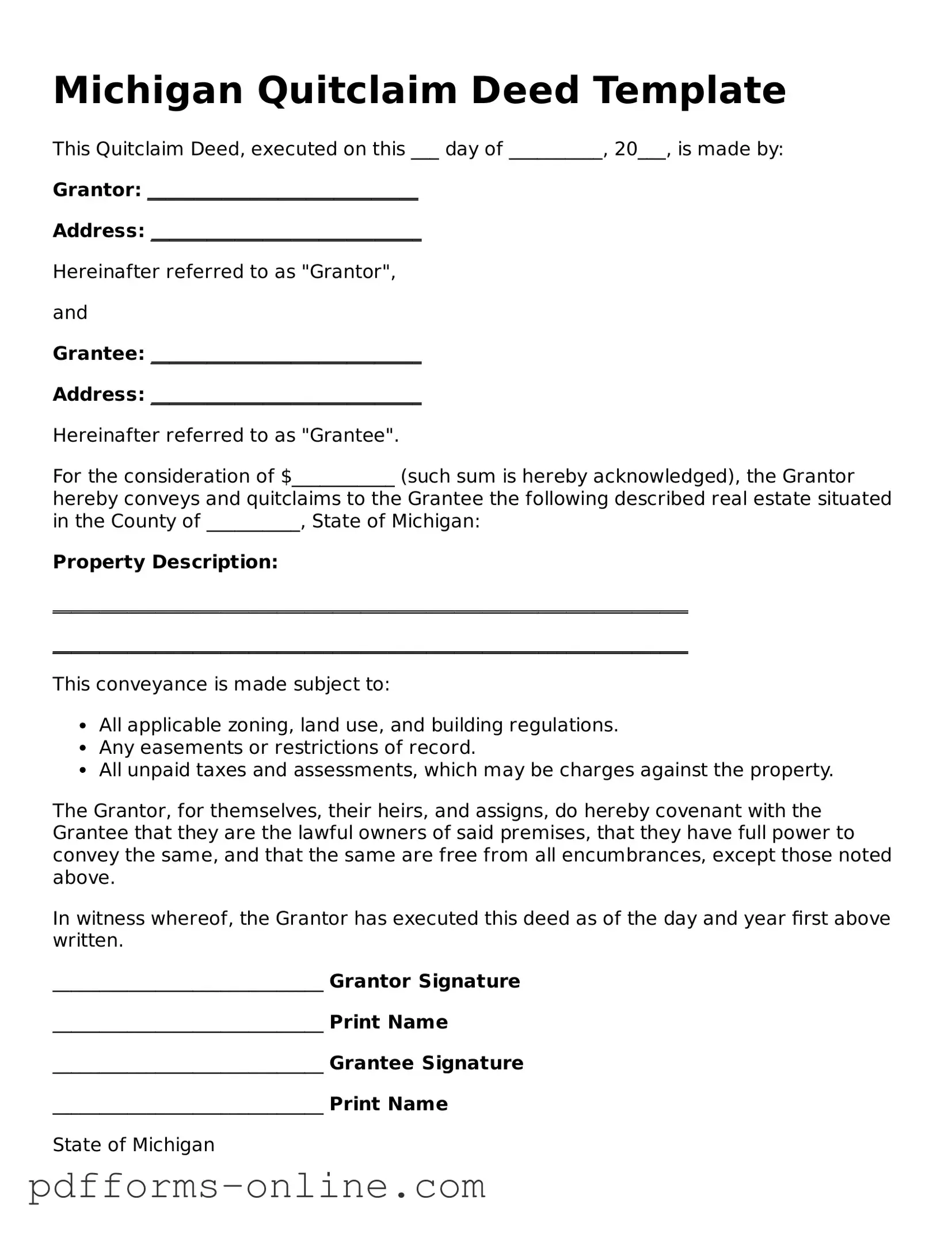 Valid Michigan Quitclaim Deed Template