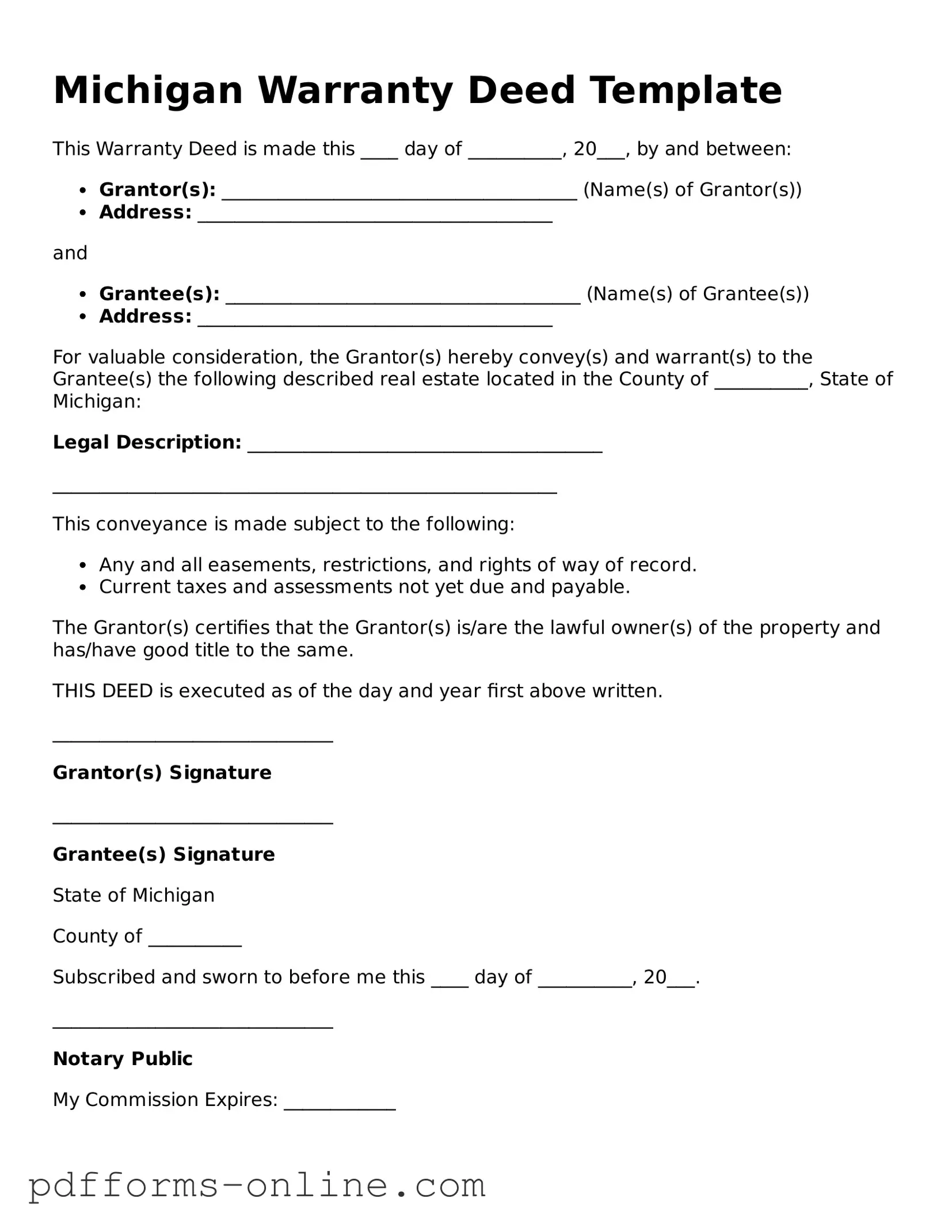 Valid Michigan Deed Template