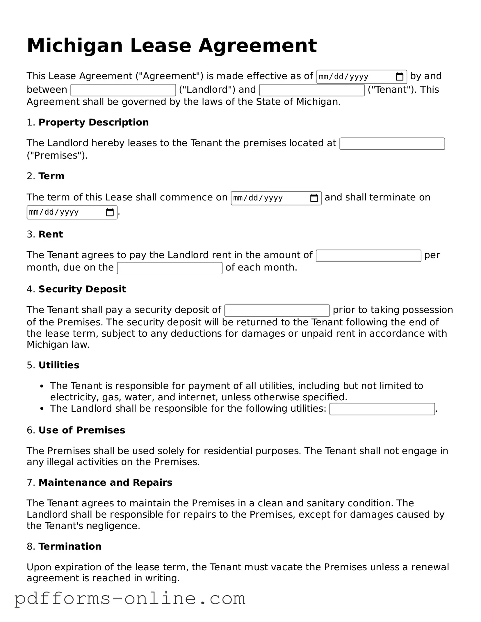 Valid Michigan Lease Agreement Template
