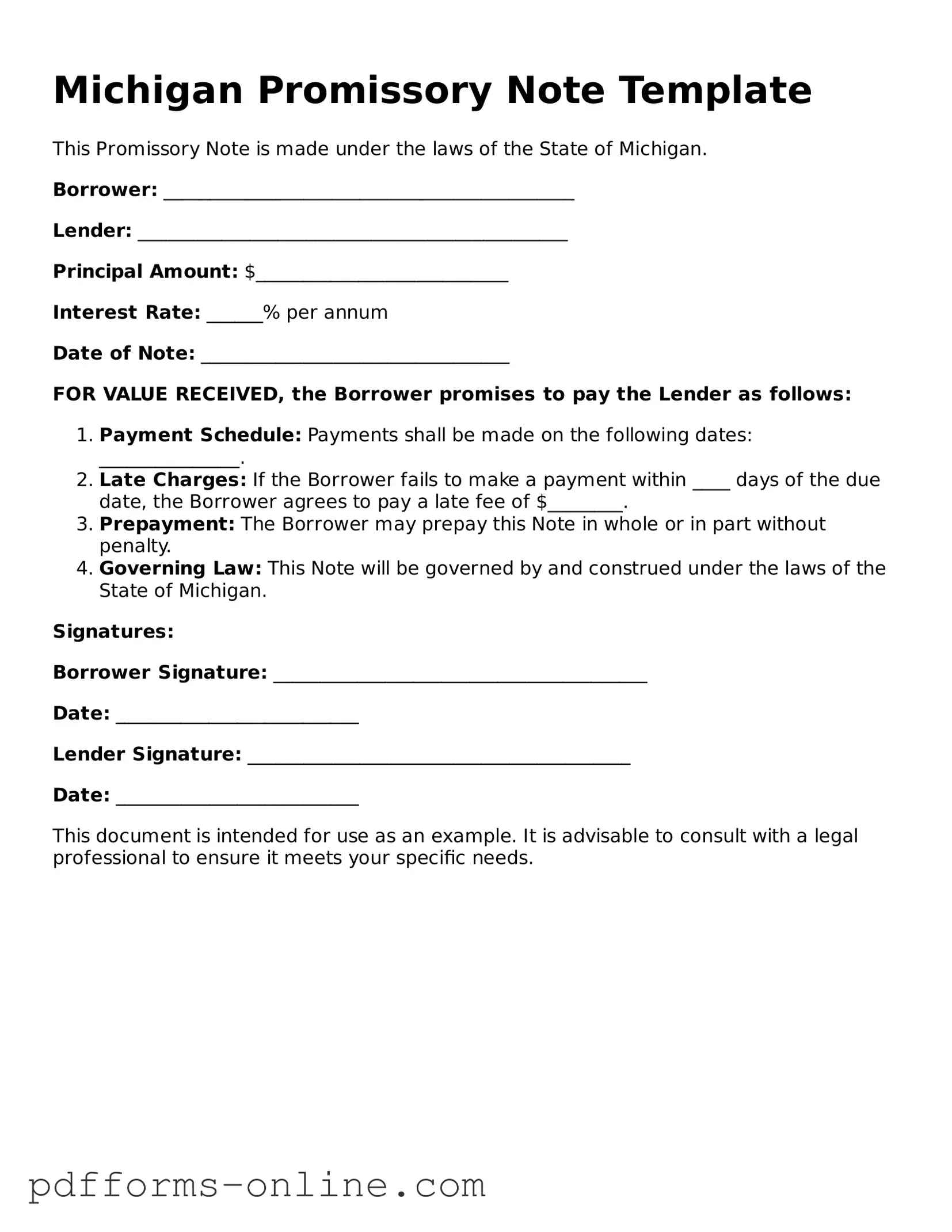 Valid Michigan Promissory Note Template