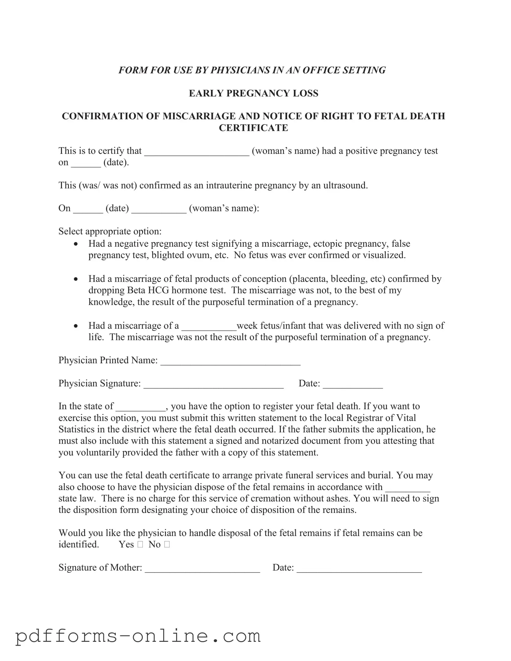 Blank Miscarriage Discharge Paper Template