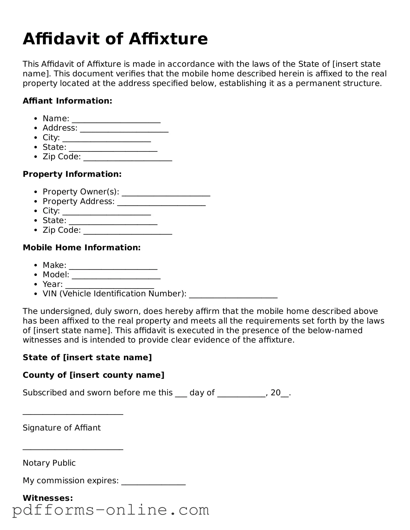 Blank Affidavit of Affixture Form
