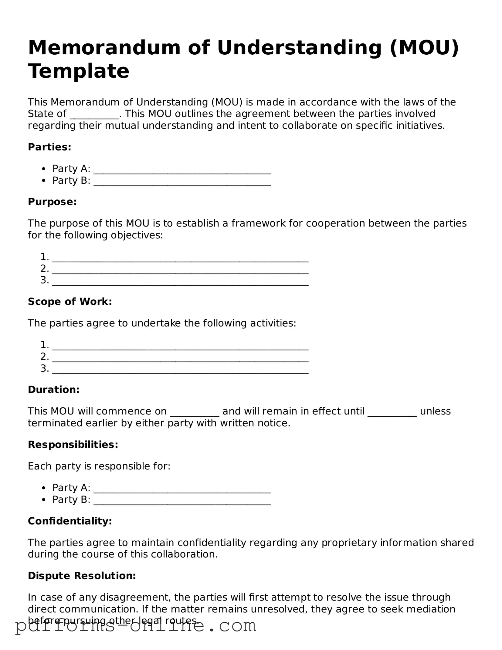 Blank Memorandum of Understanding Form