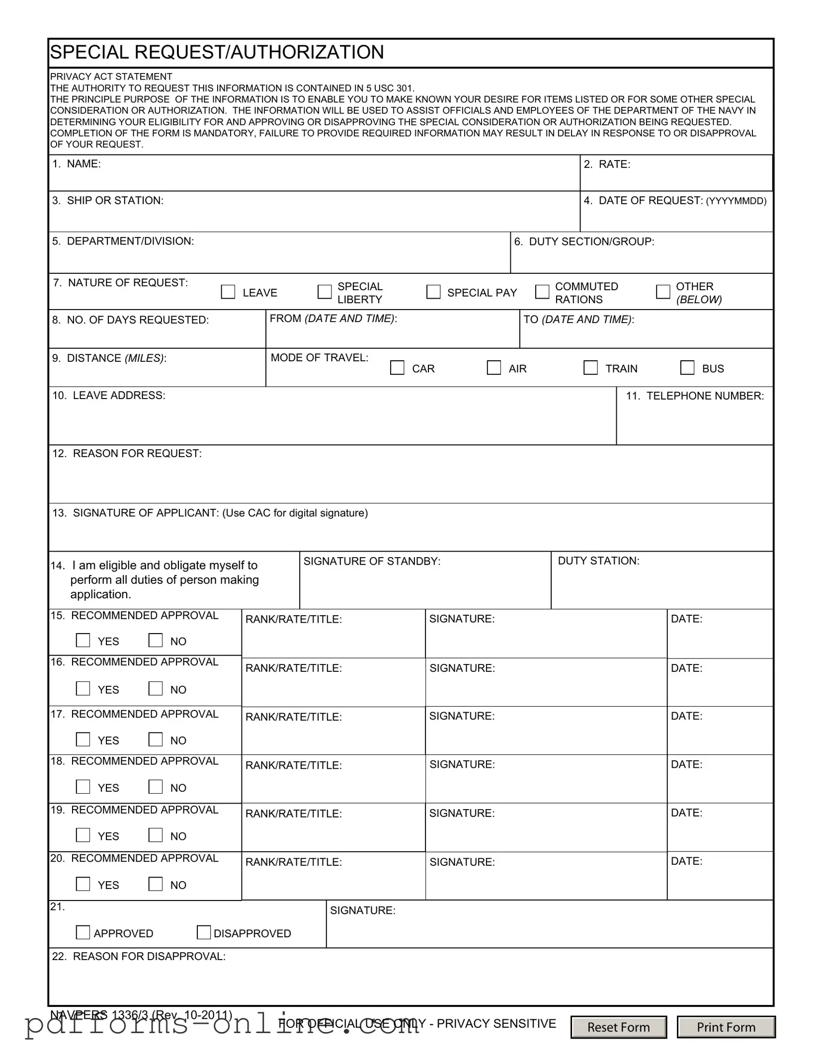 Blank Navpers 1336 3 Template
