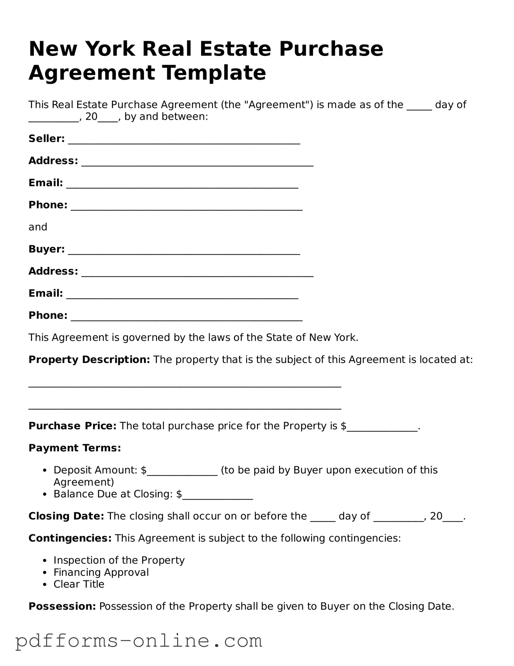 Valid New York Real Estate Purchase Agreement Template