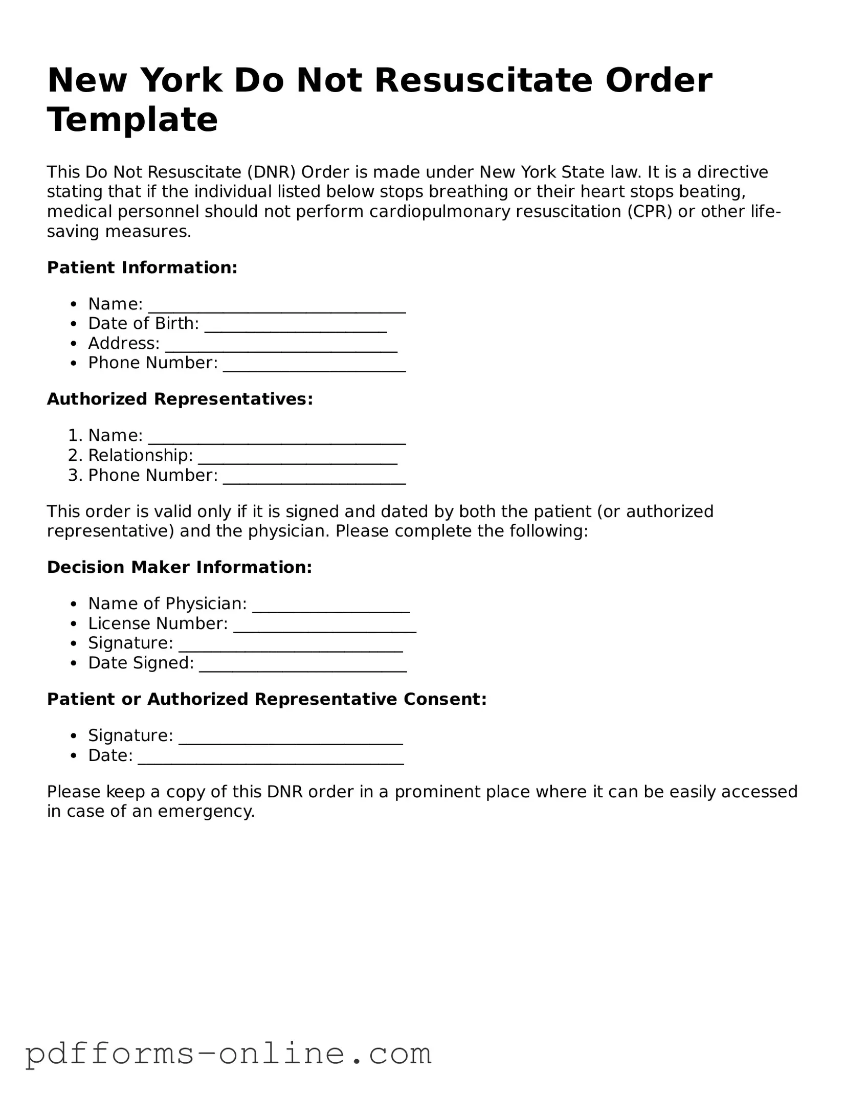 Valid New York Do Not Resuscitate Order Template