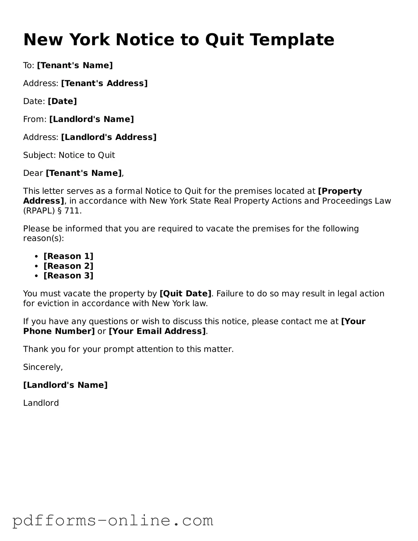 Valid New York Notice to Quit Template