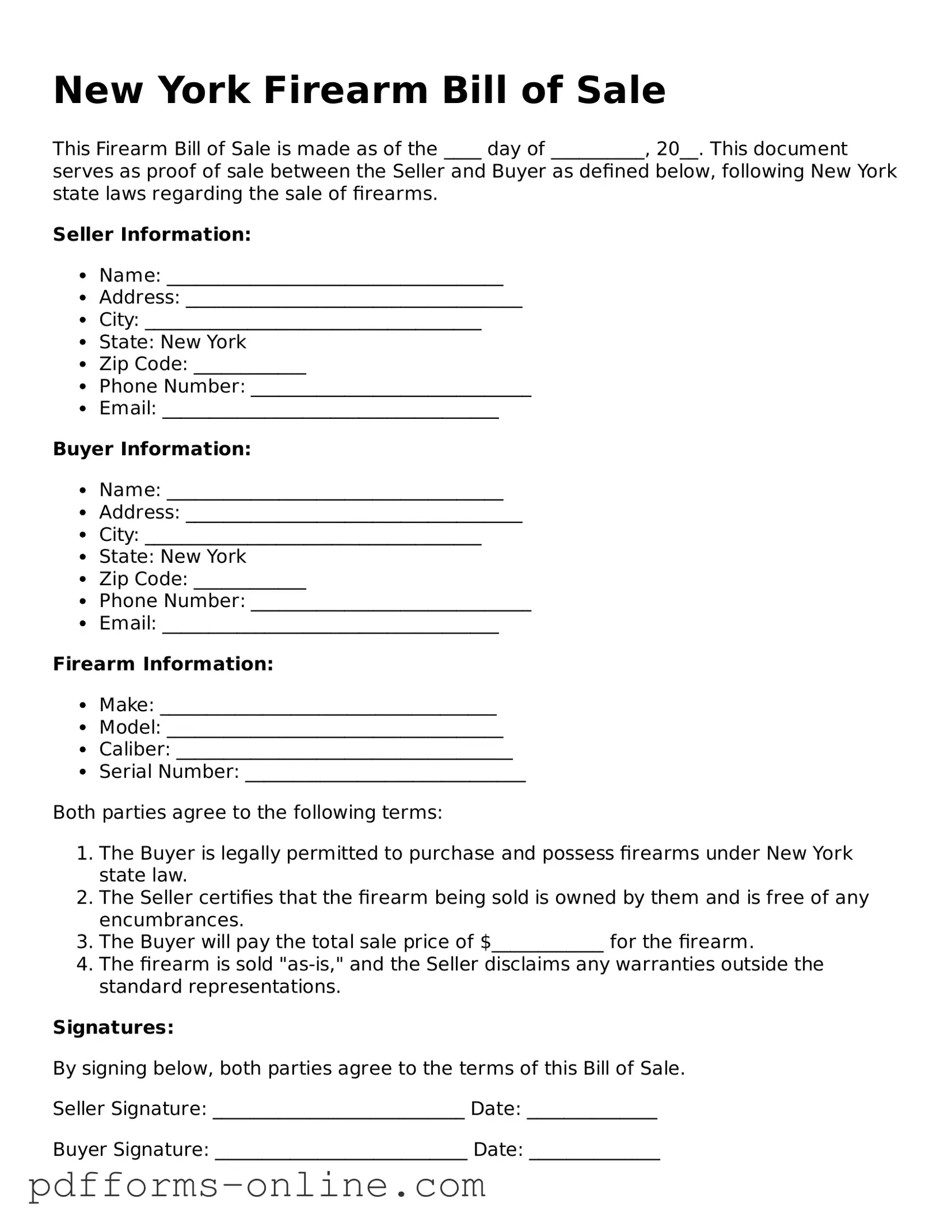 Valid New York Firearm Bill of Sale Template