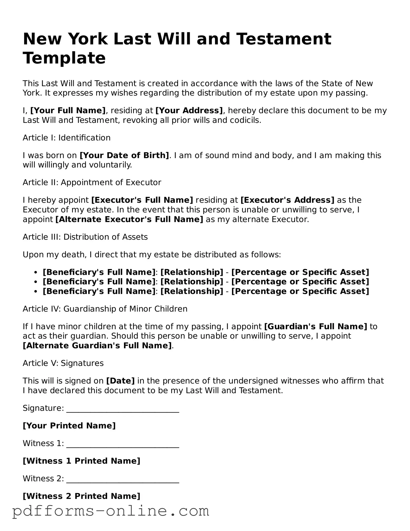 Valid New York Last Will and Testament Template