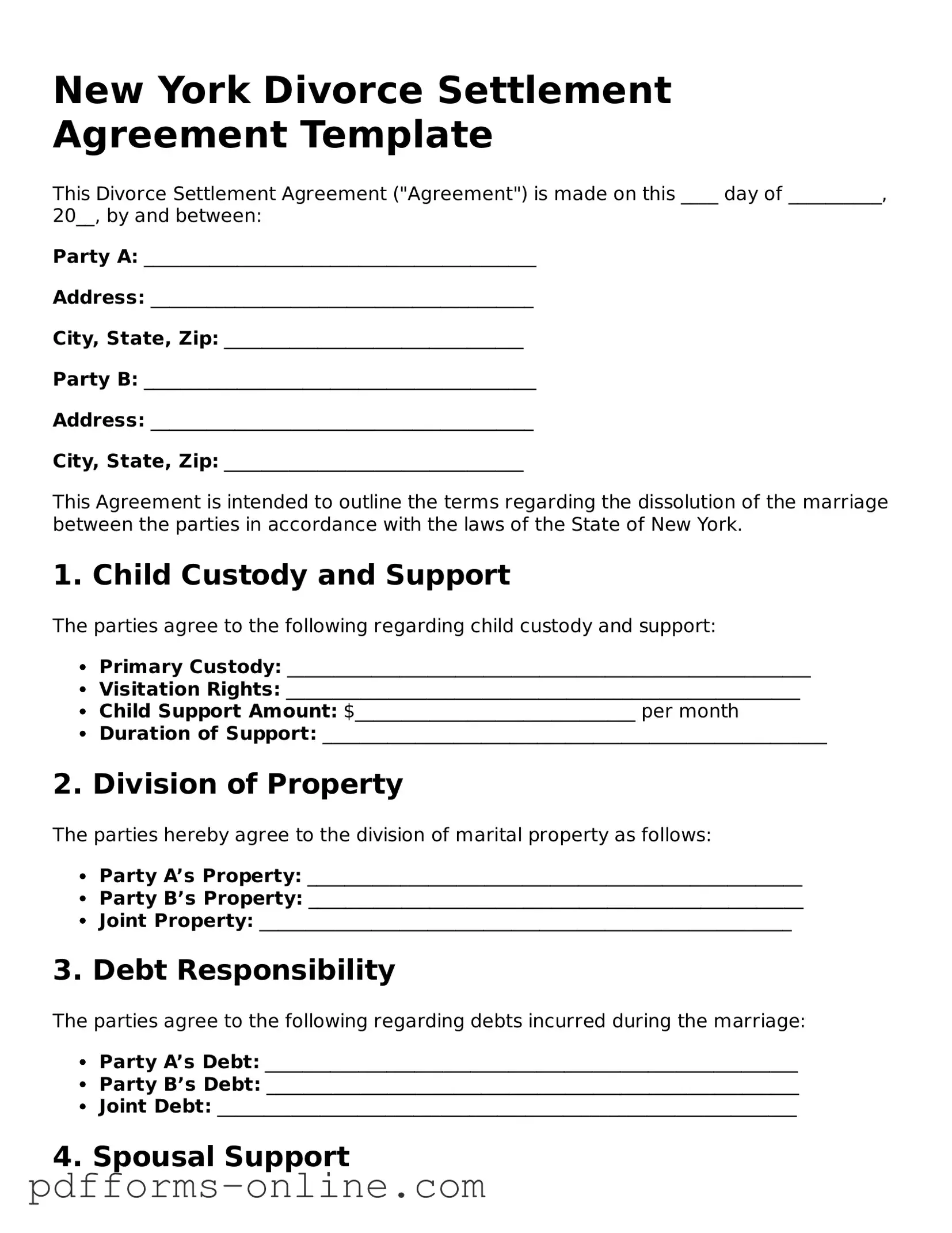 Valid New York Divorce Settlement Agreement Template