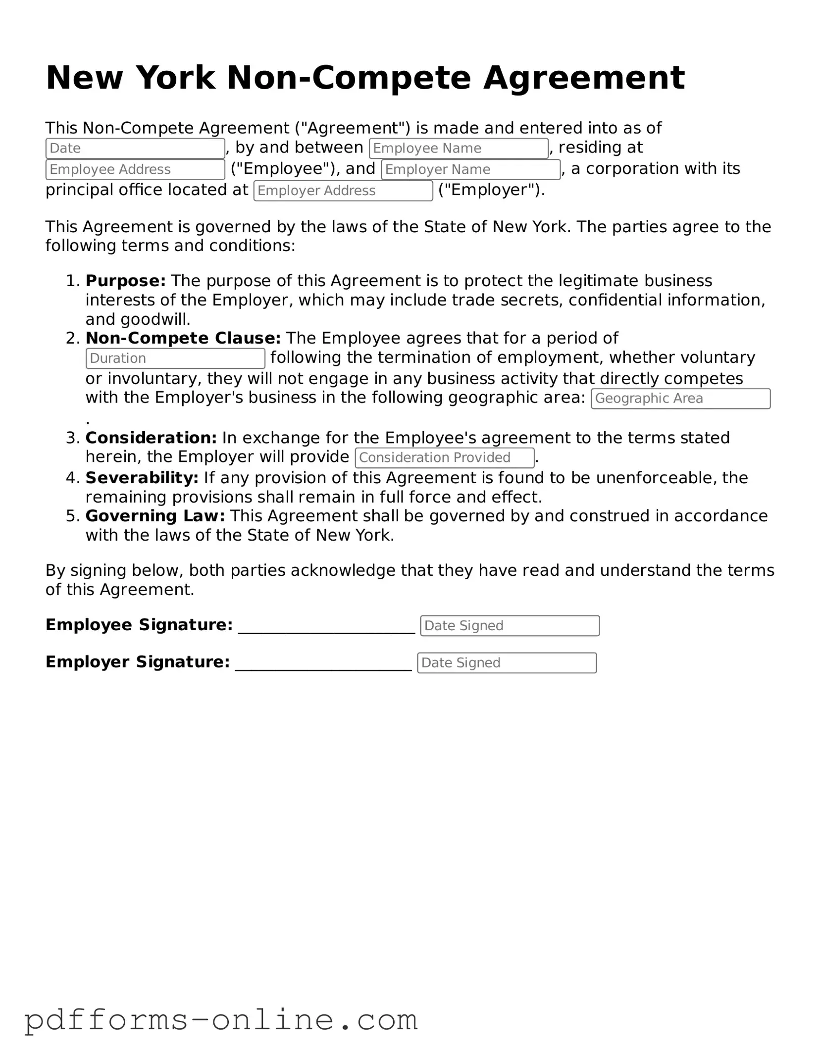 Valid New York Non-compete Agreement Template