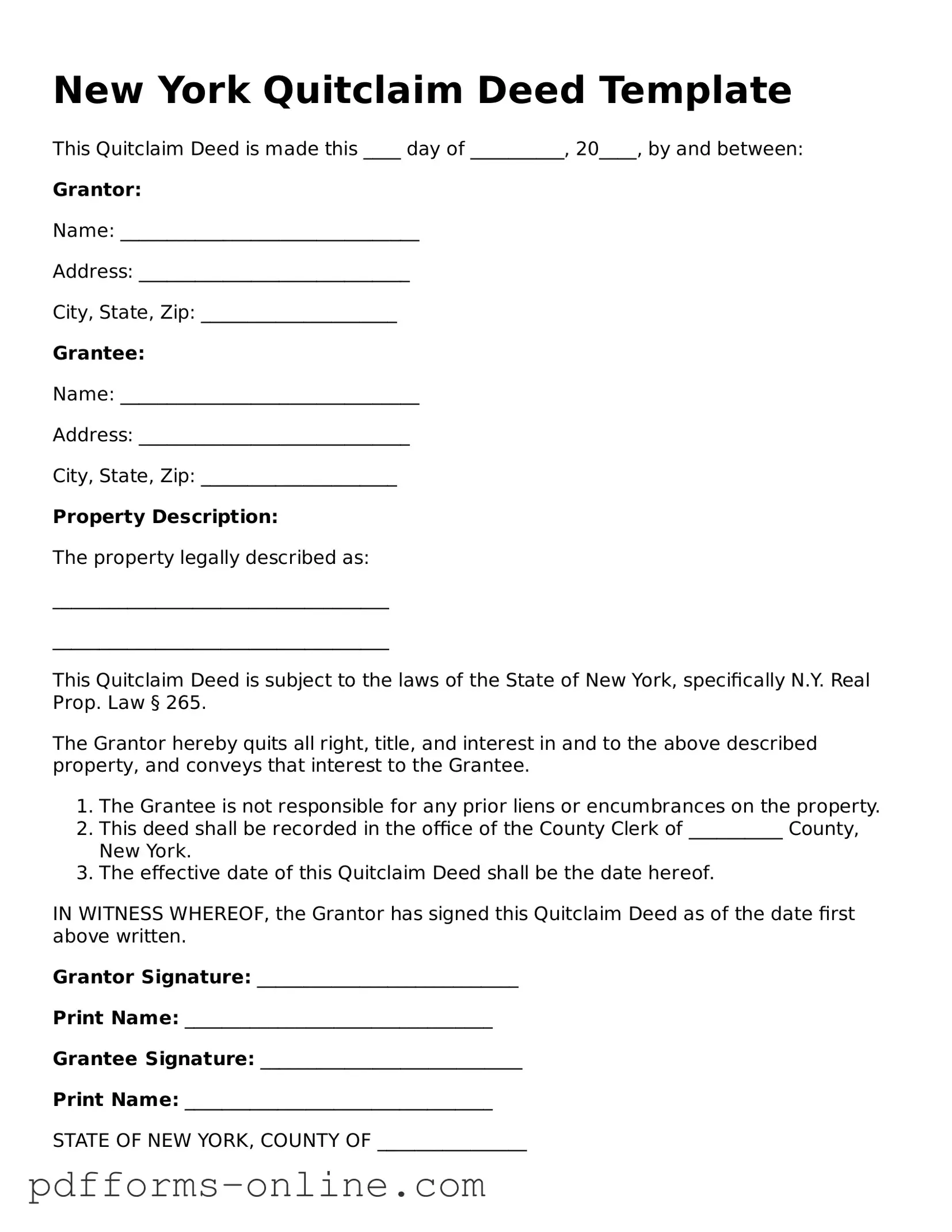 Valid New York Quitclaim Deed Template
