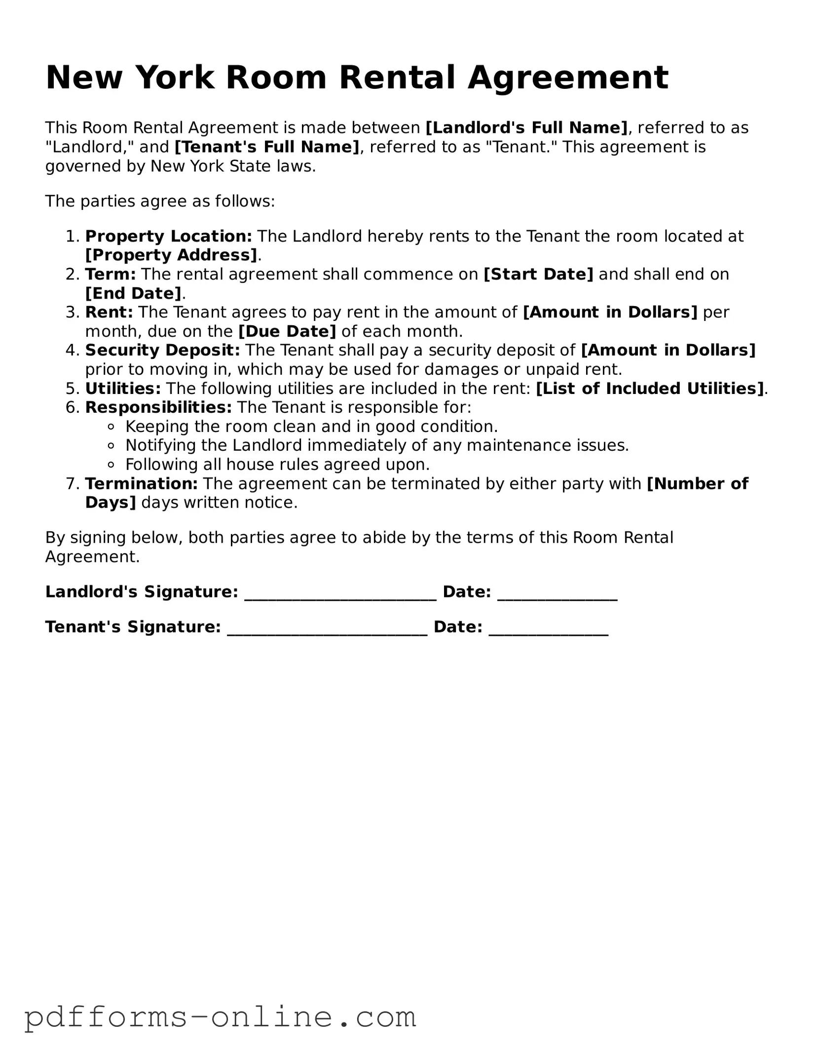 Valid New York Room Rental Agreement Template