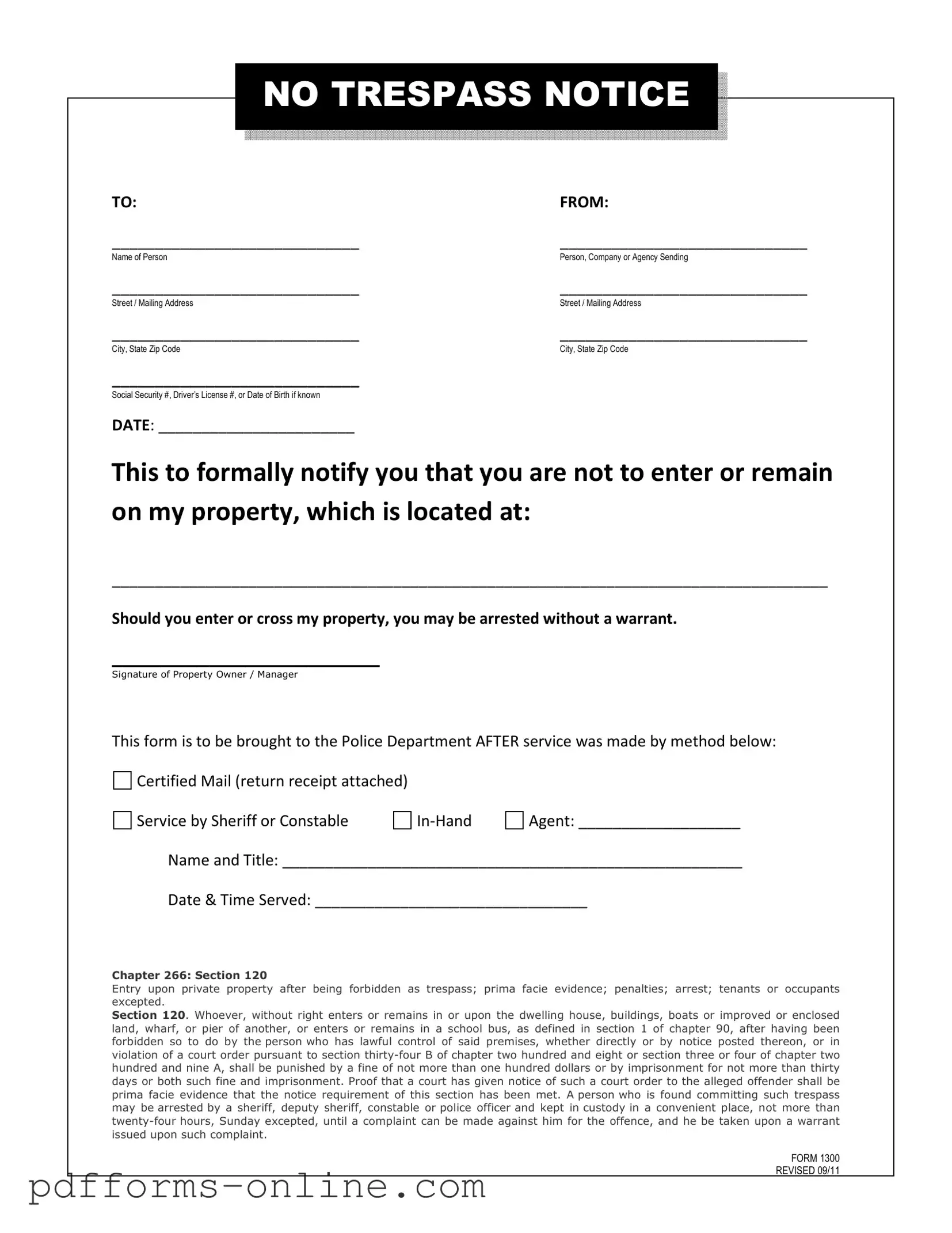 Blank No Trespassing Letter Template