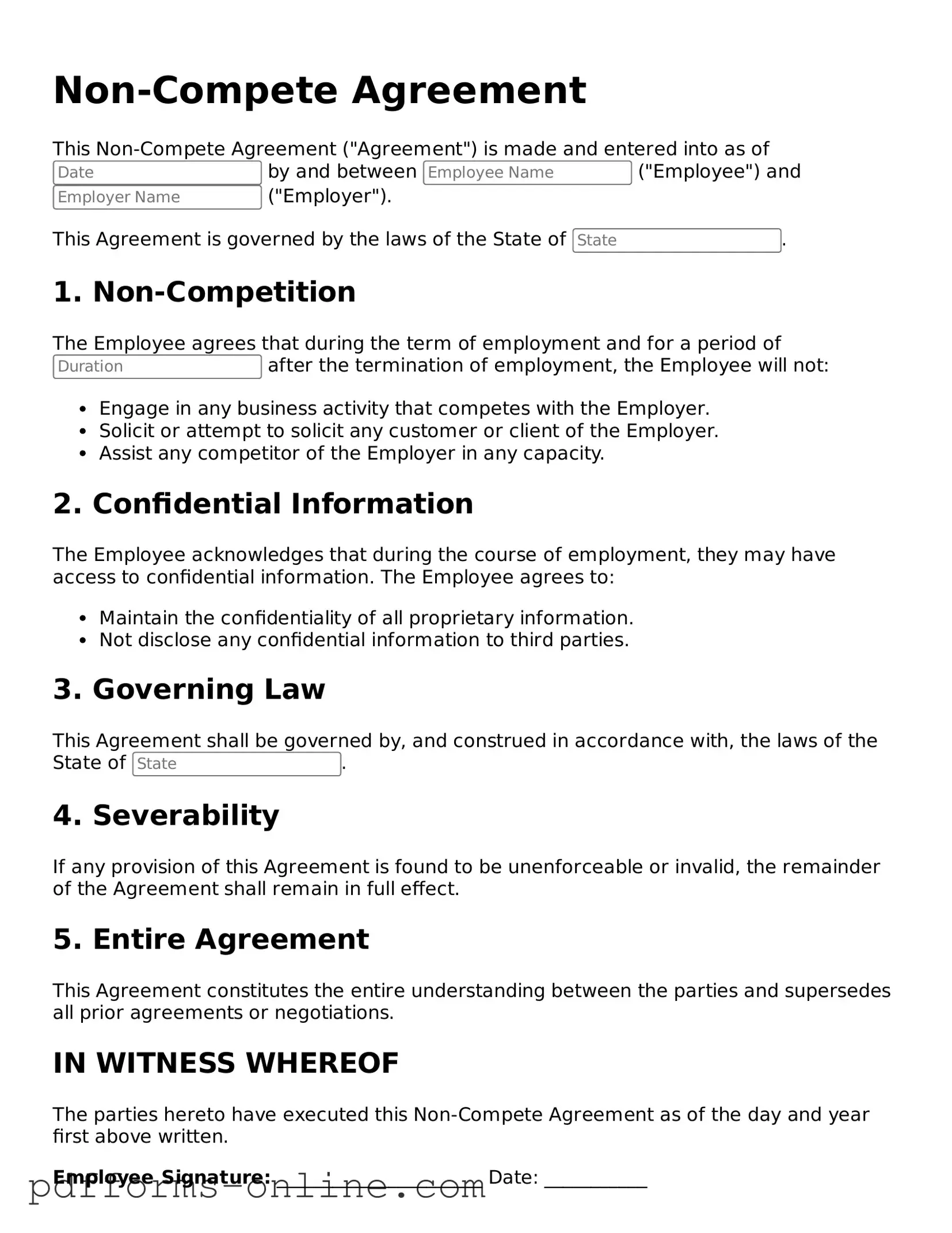 Blank Non-compete Agreement Form
