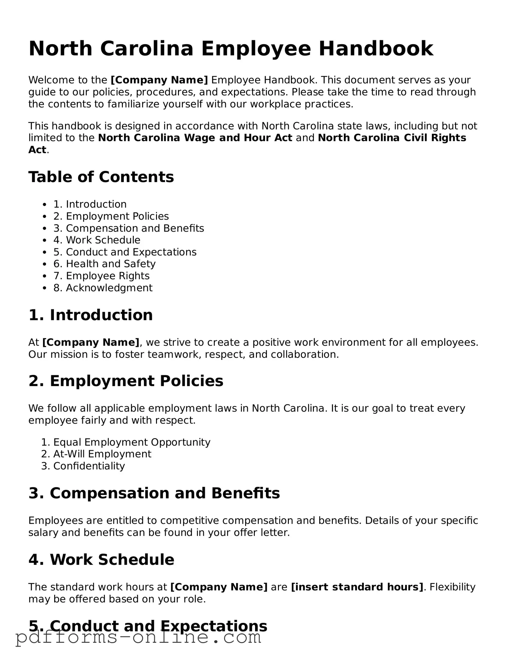 Valid North Carolina Employee Handbook Template