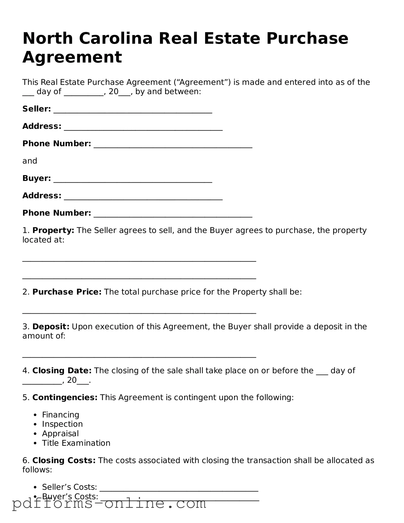 Valid North Carolina Real Estate Purchase Agreement Template