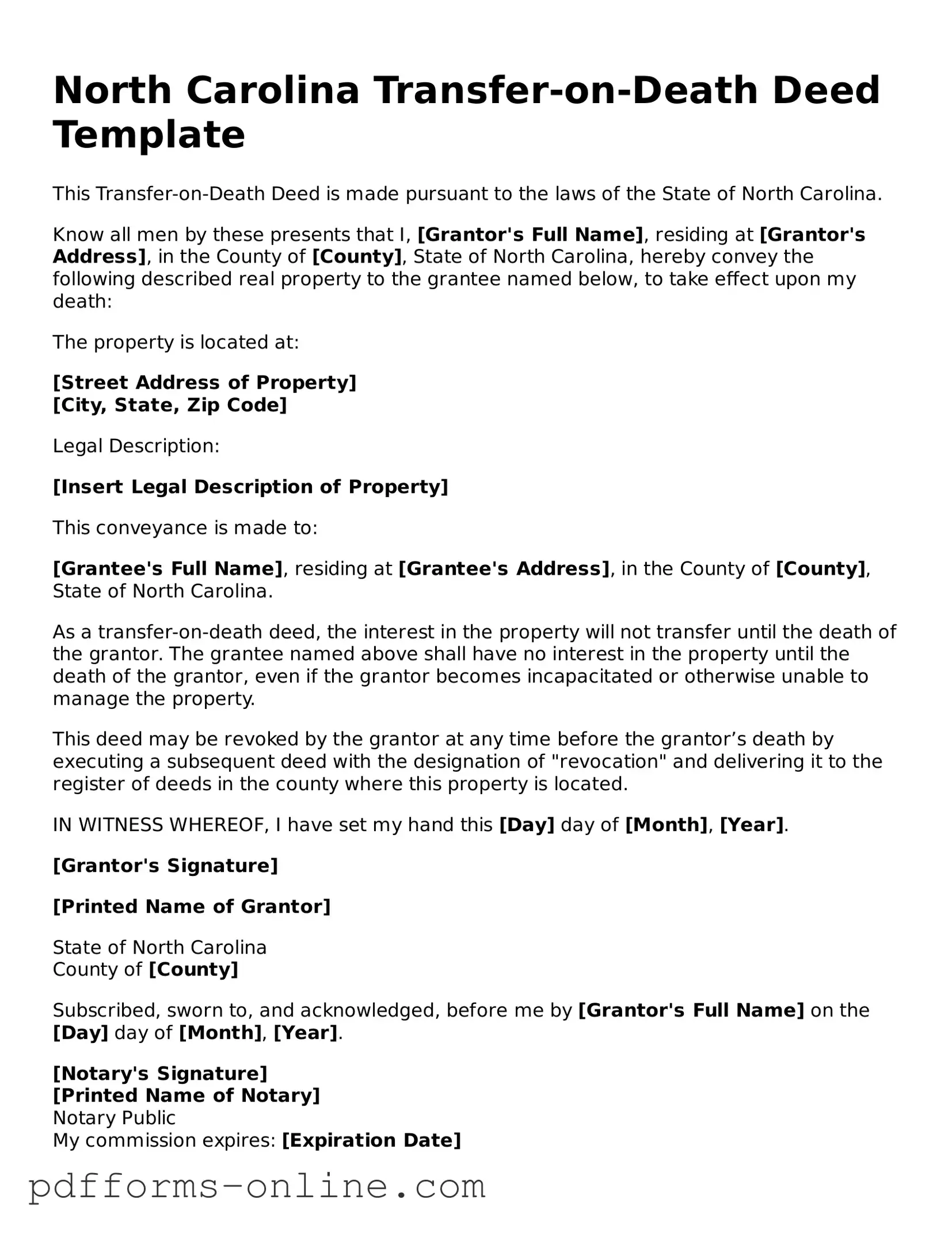 Valid North Carolina Transfer-on-Death Deed Template
