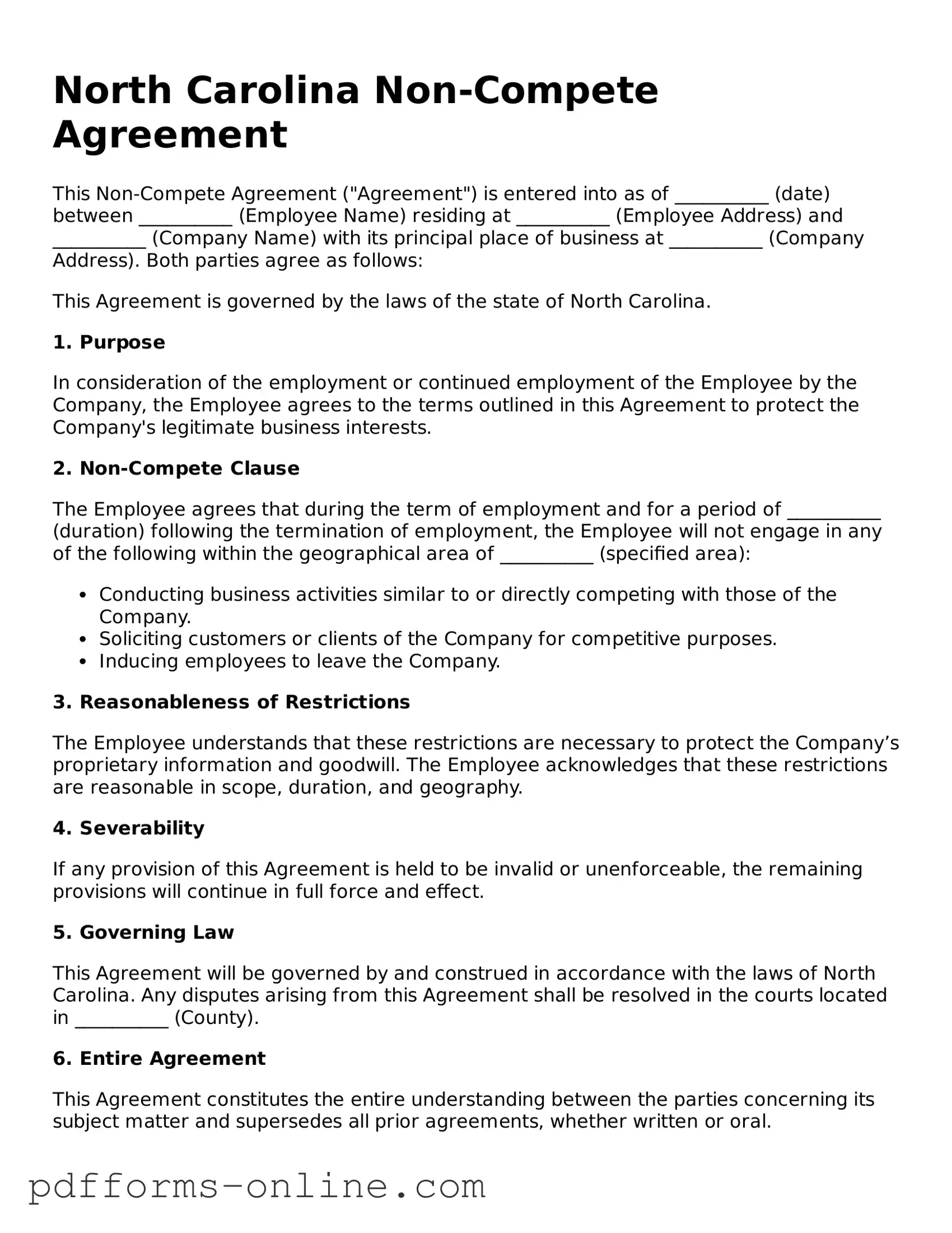 Valid North Carolina Non-compete Agreement Template