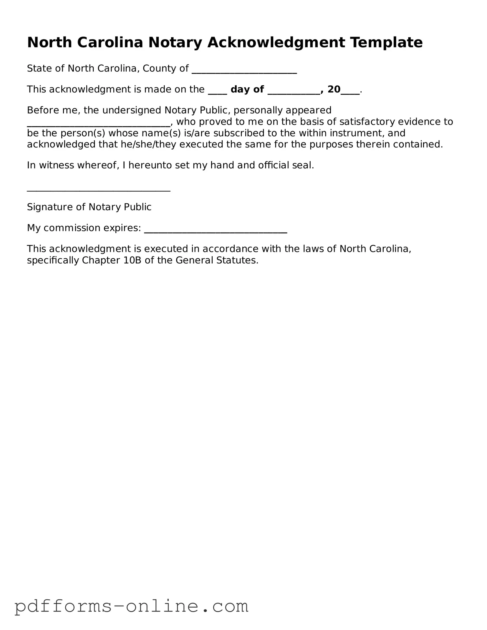 Valid North Carolina Notary Acknowledgement Template