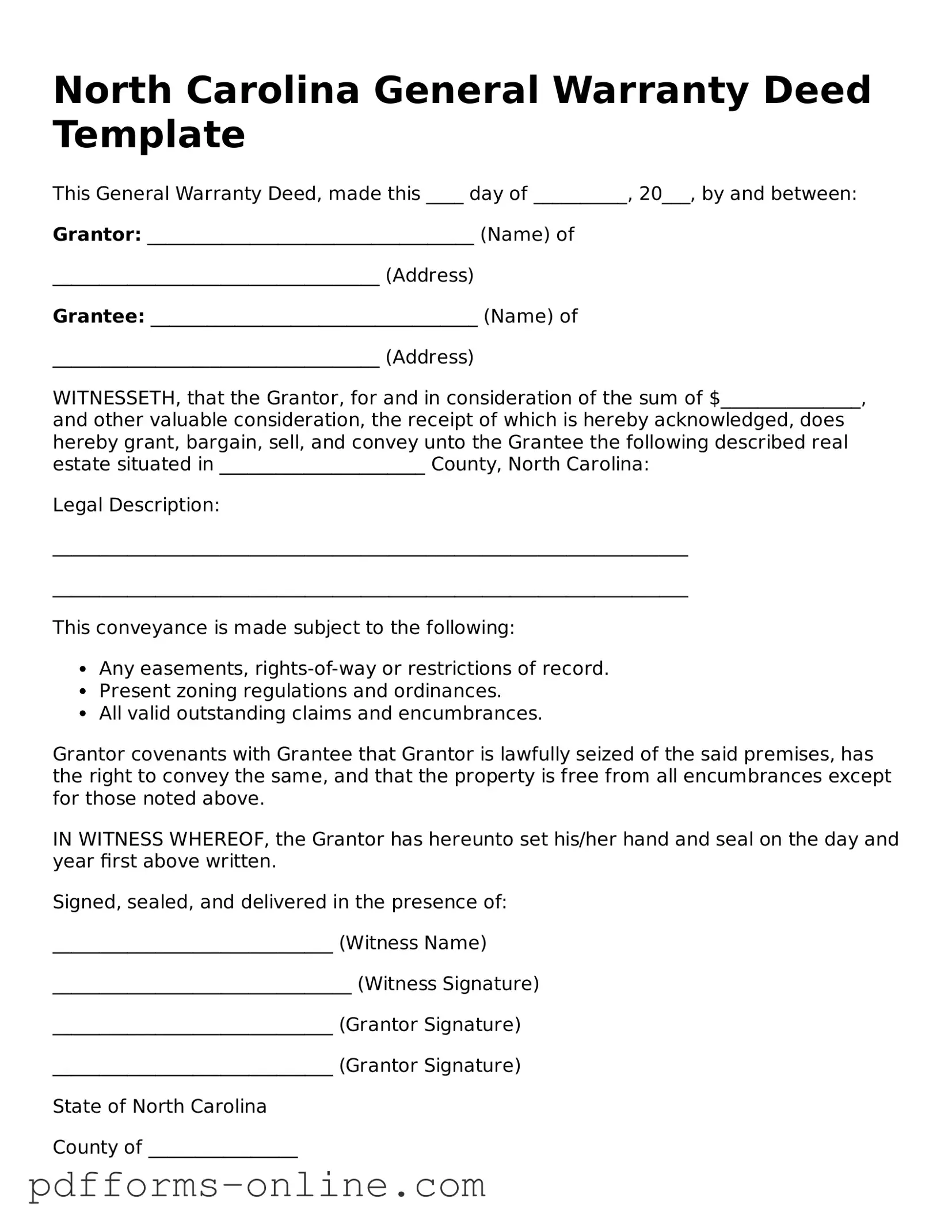 Valid North Carolina Deed Template