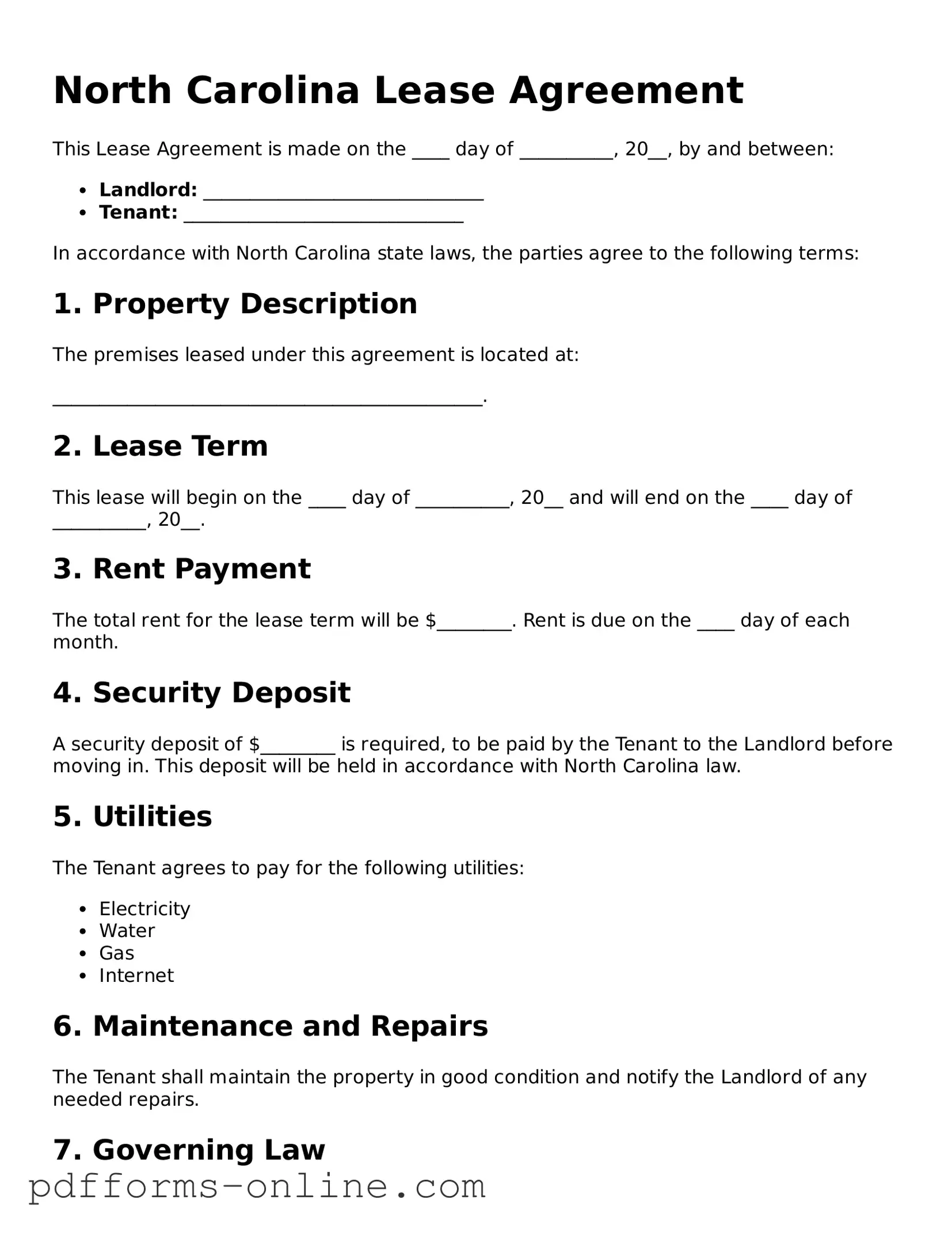 Valid North Carolina Lease Agreement Template
