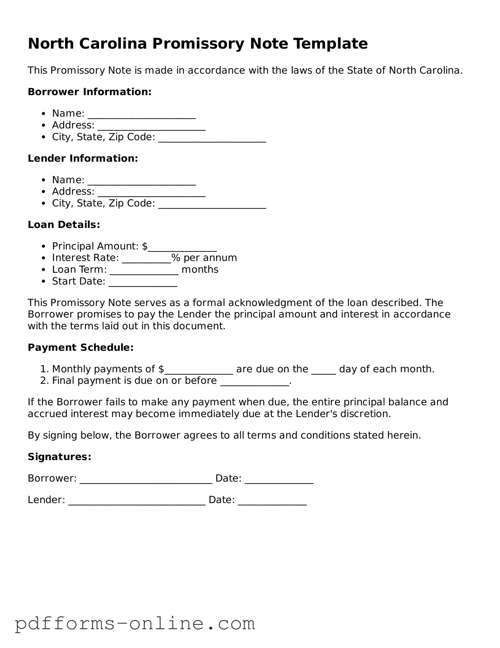 Valid North Carolina Promissory Note Template