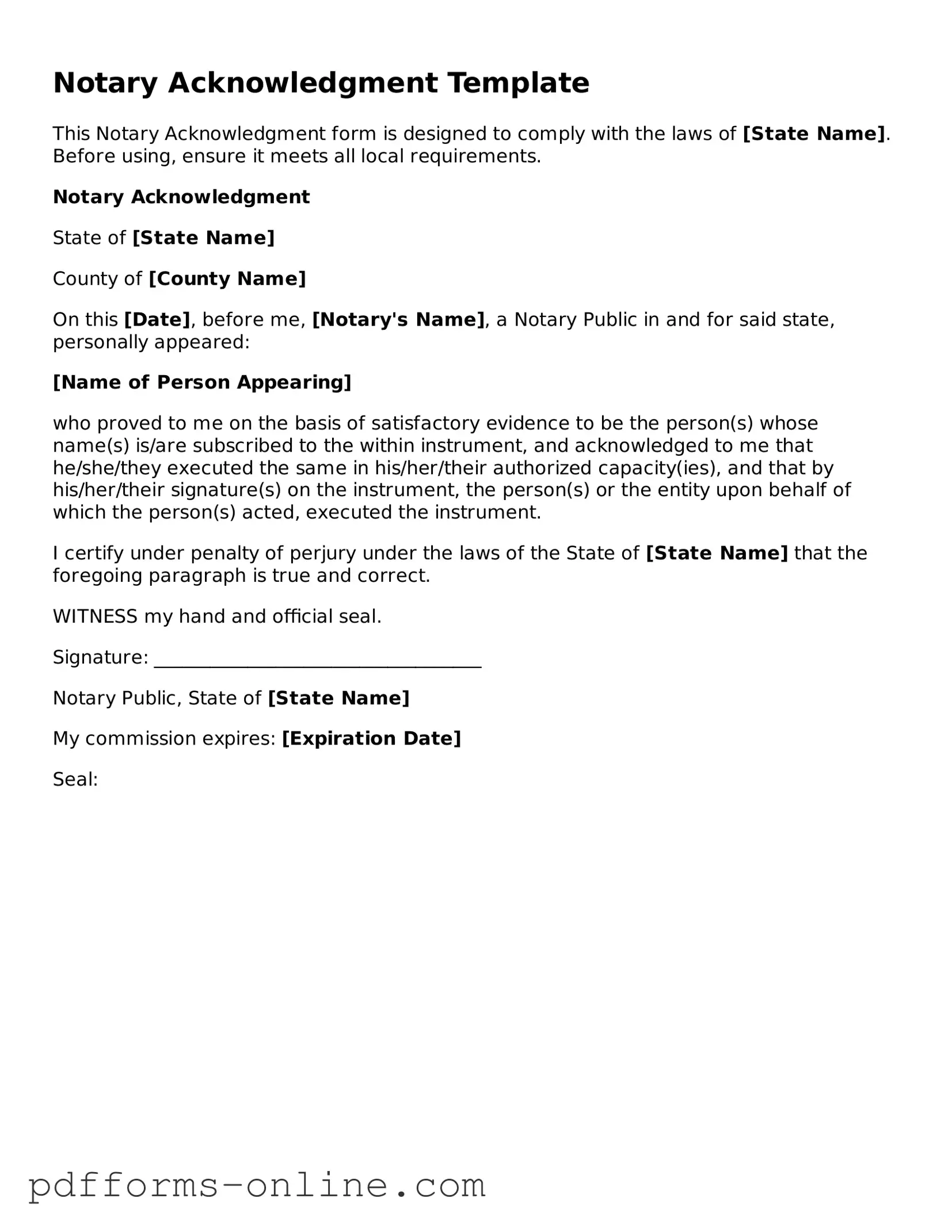 Blank Notary Acknowledgement Form