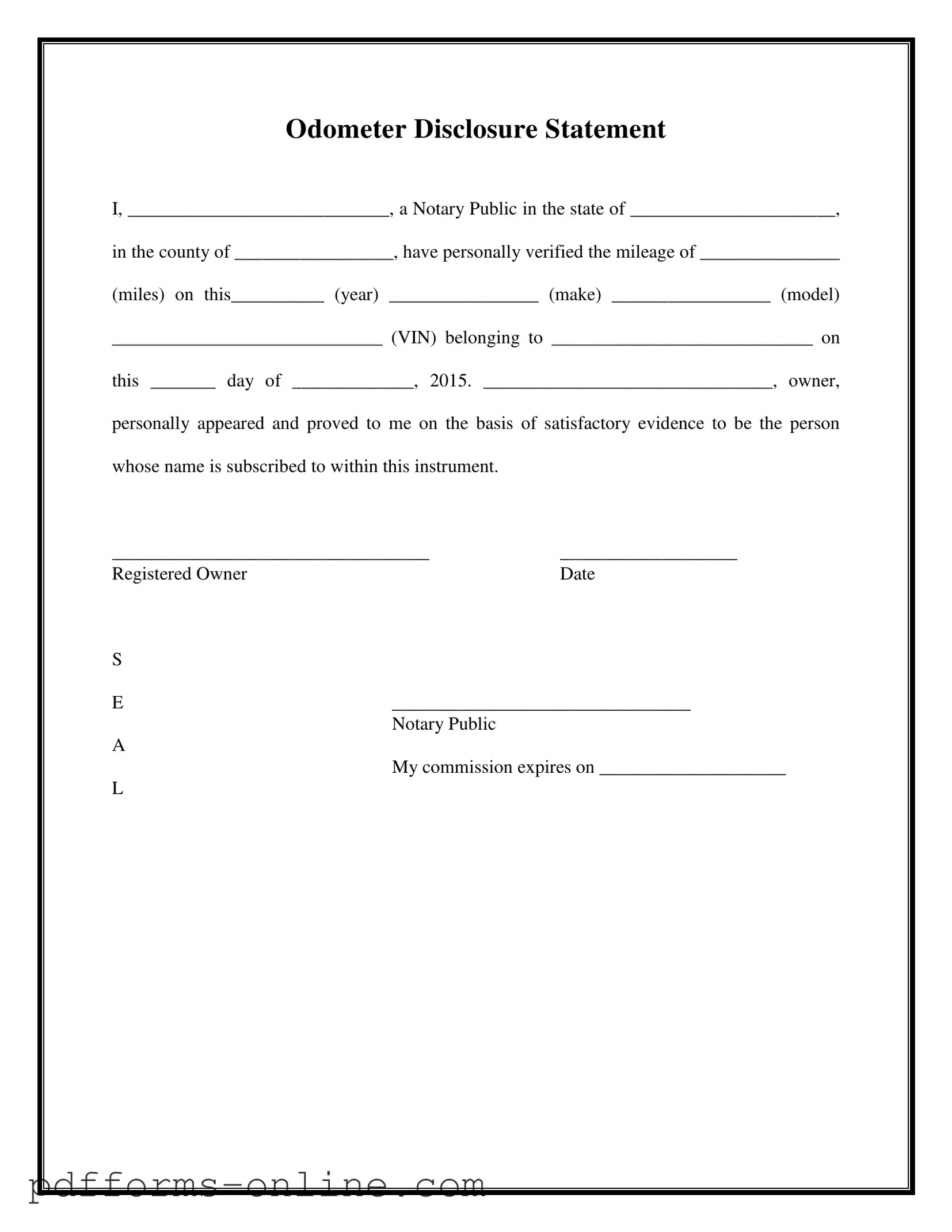 Blank Notarized Odometer Statement Template