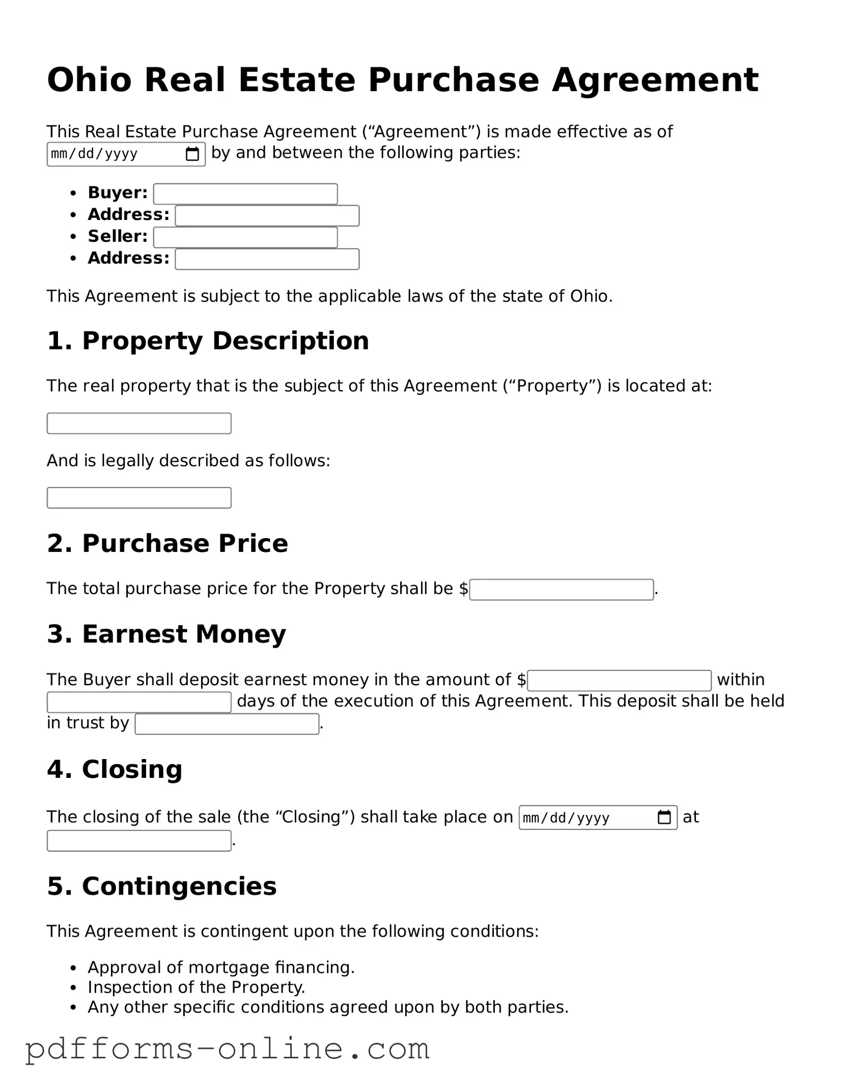 Valid Ohio Real Estate Purchase Agreement Template