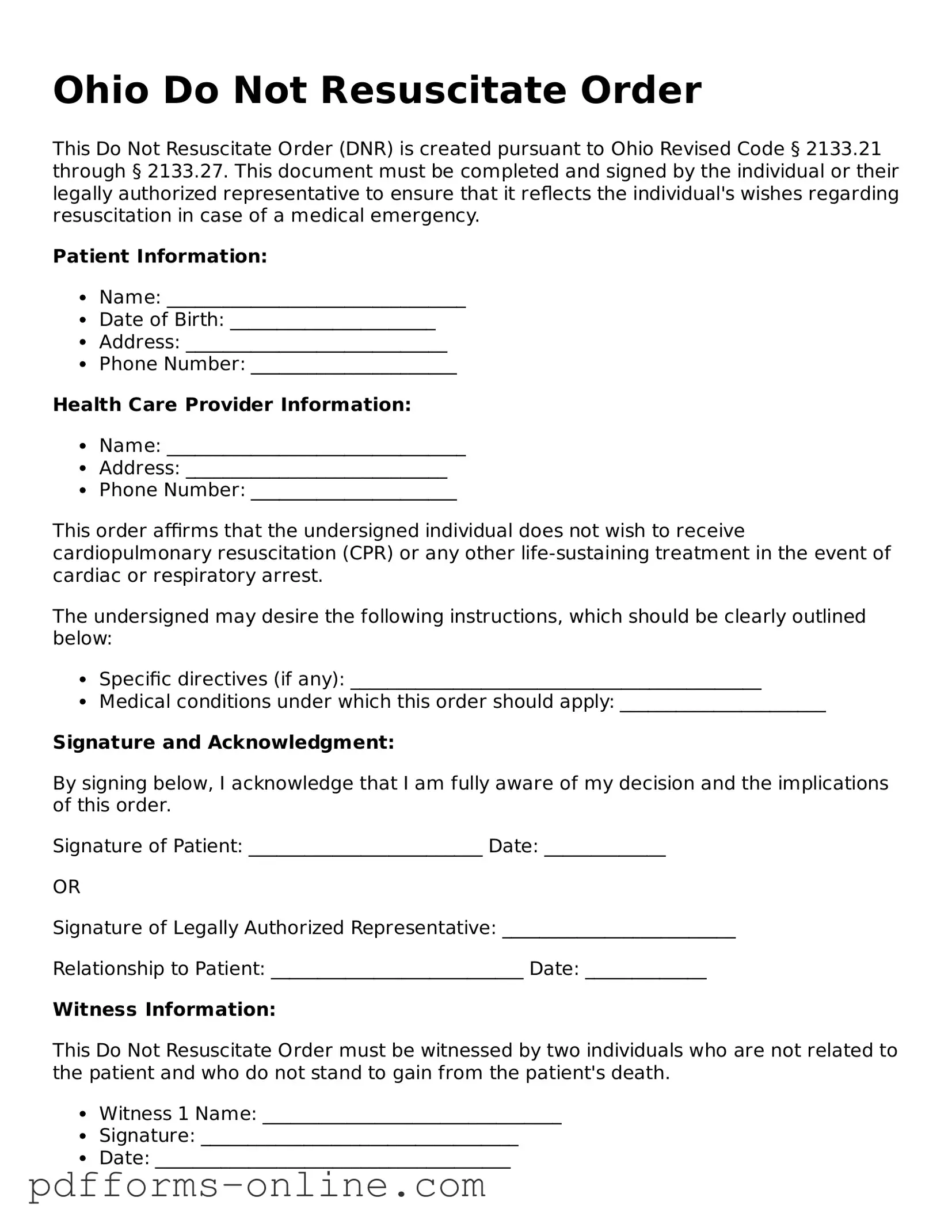 Valid Ohio Do Not Resuscitate Order Template