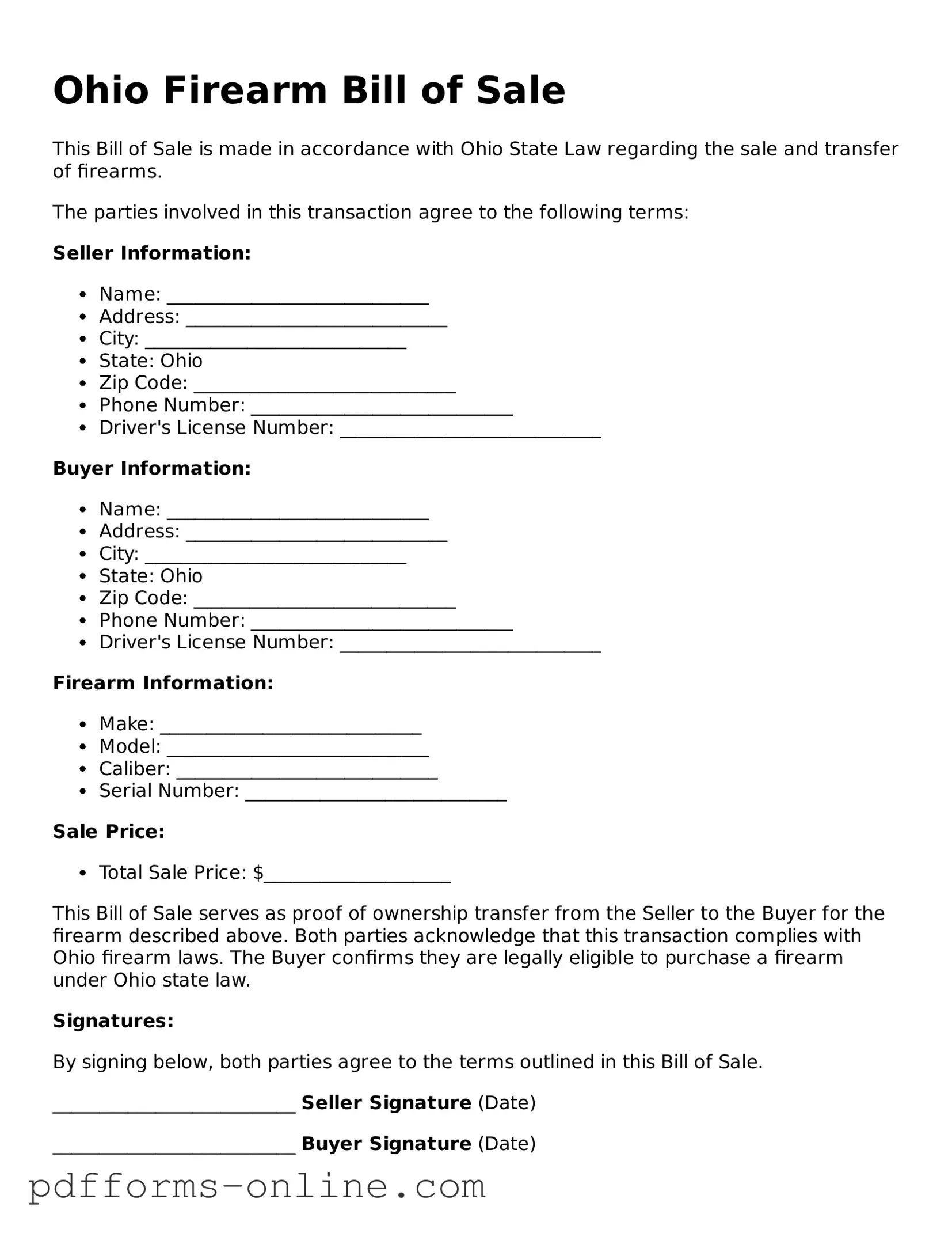 Valid Ohio Firearm Bill of Sale Template