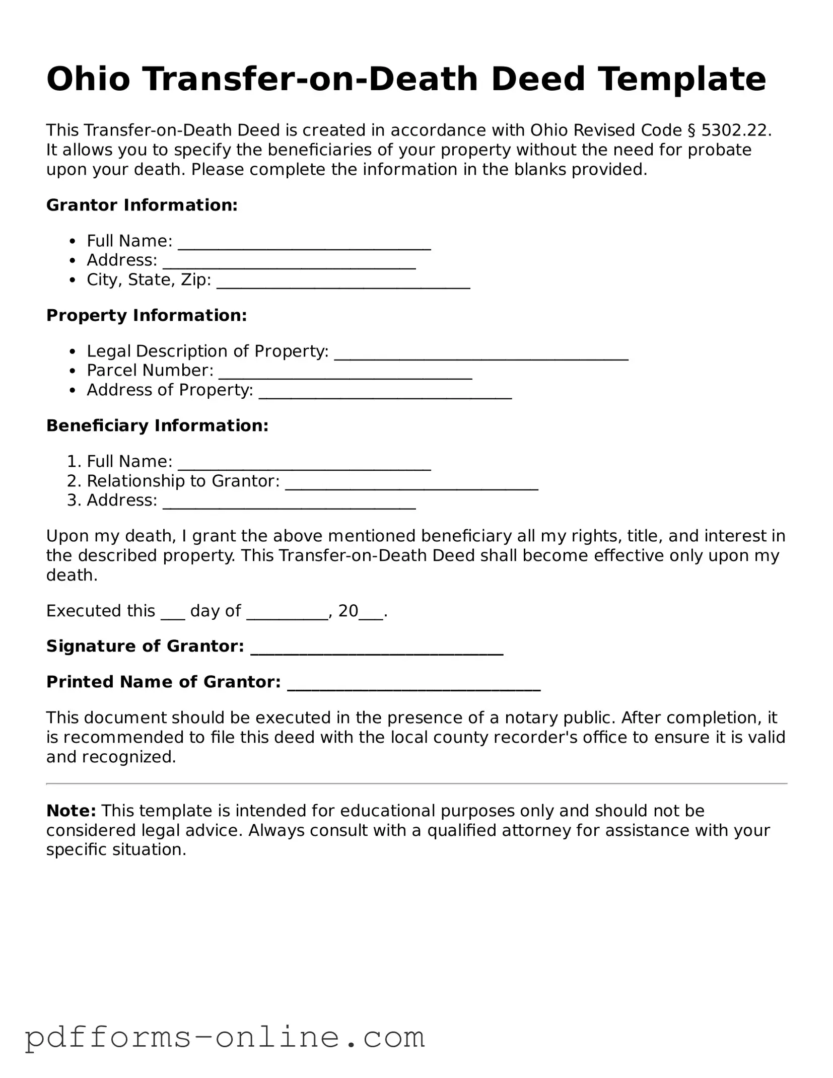 Valid Ohio Transfer-on-Death Deed Template