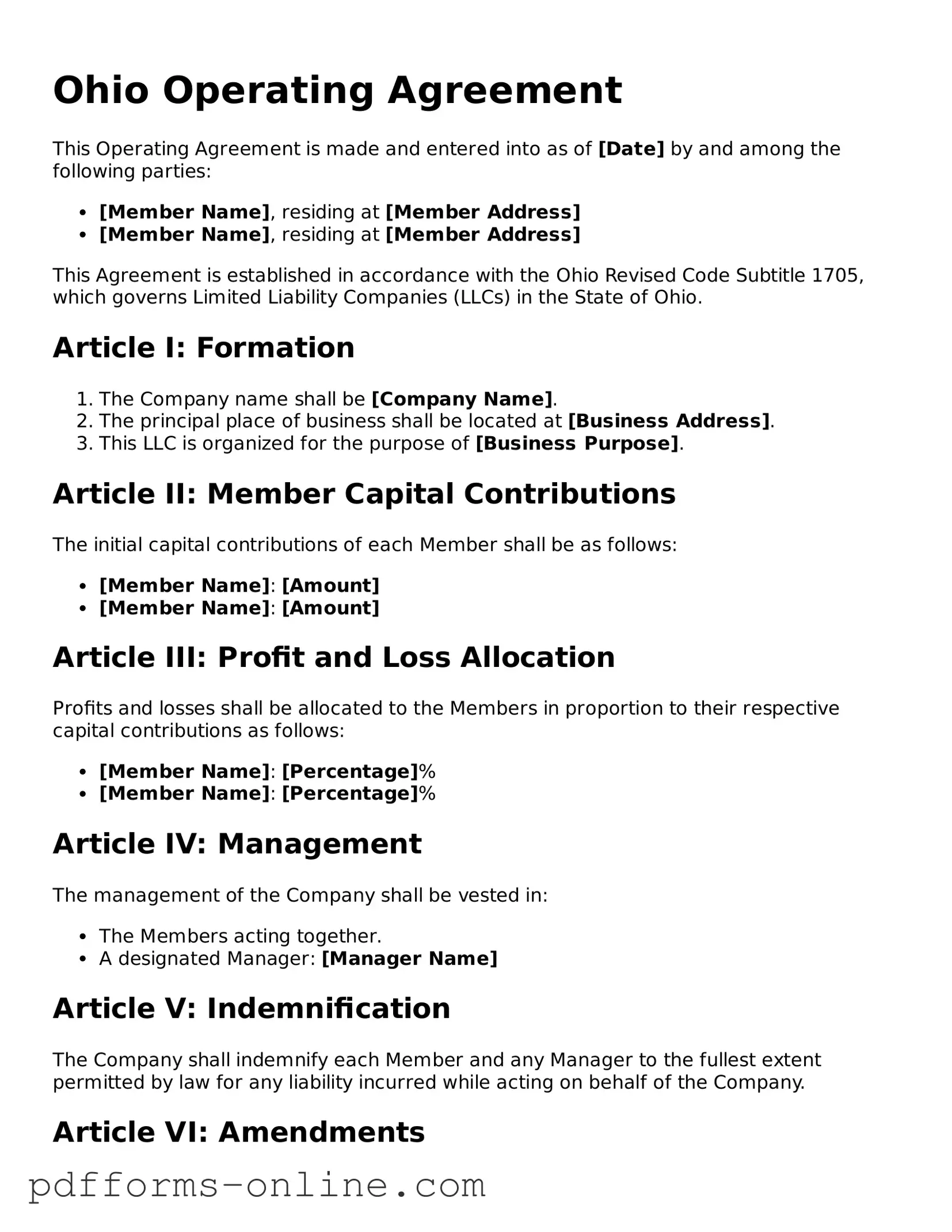 Valid Ohio Operating Agreement Template