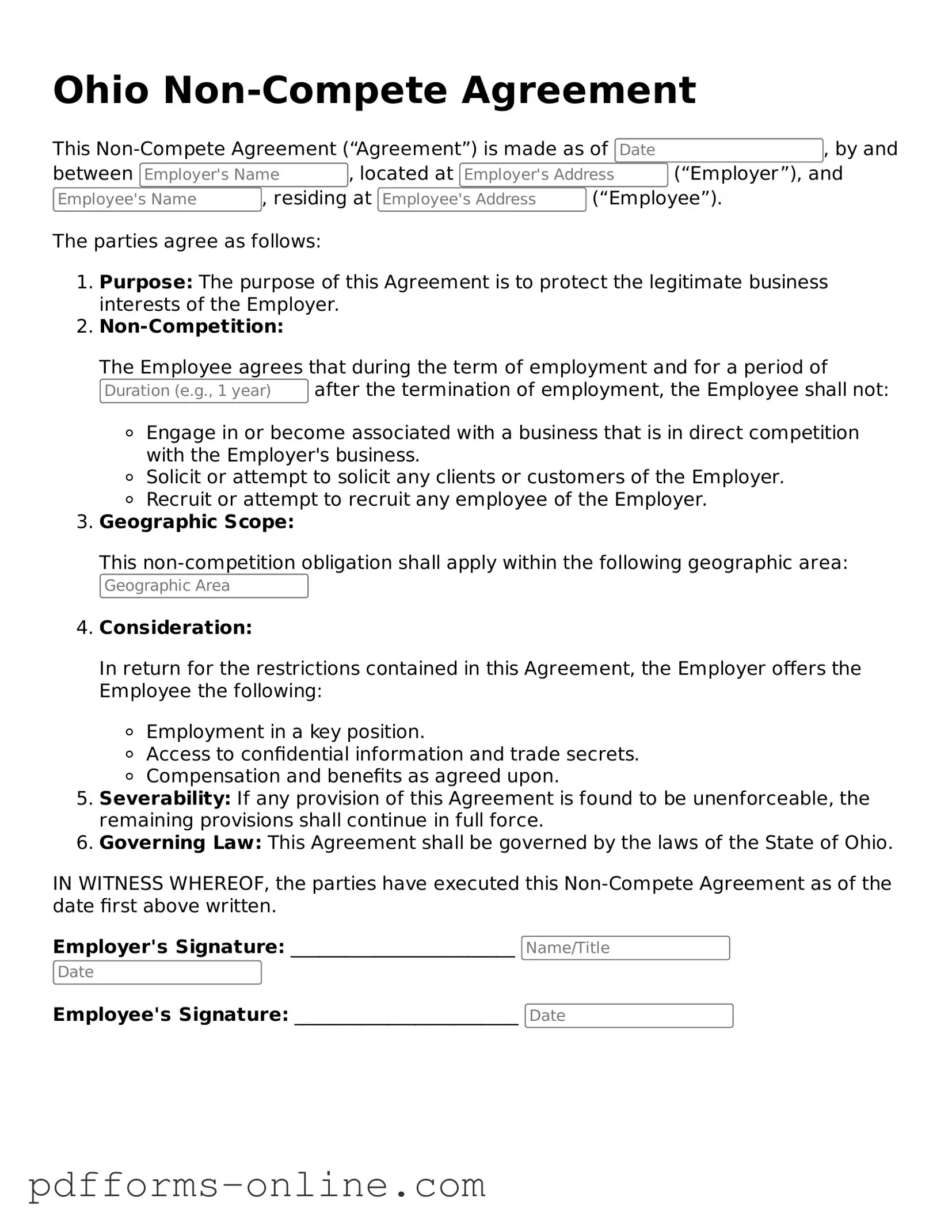Valid Ohio Non-compete Agreement Template