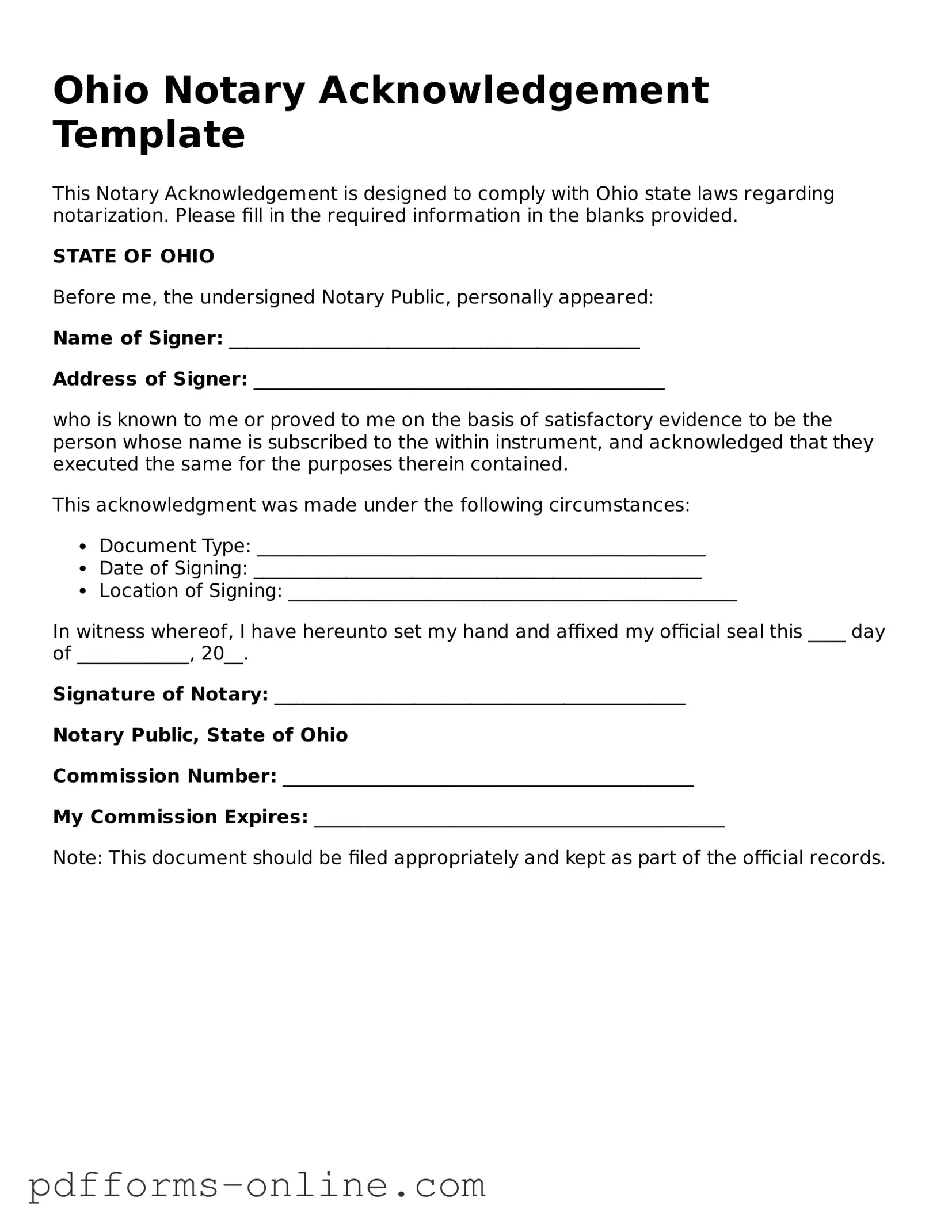 Valid Ohio Notary Acknowledgement Template